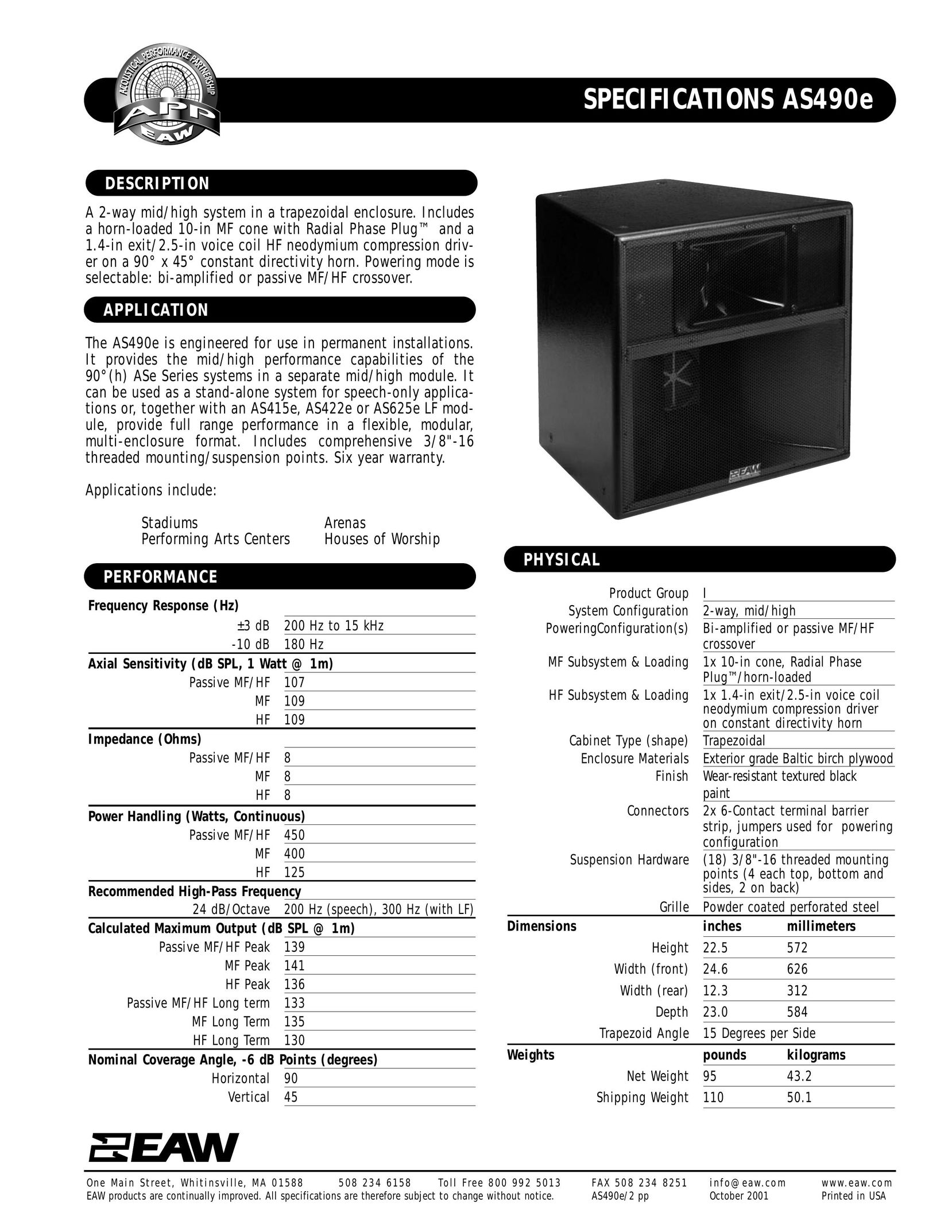 EAW AS490e Portable Speaker User Manual