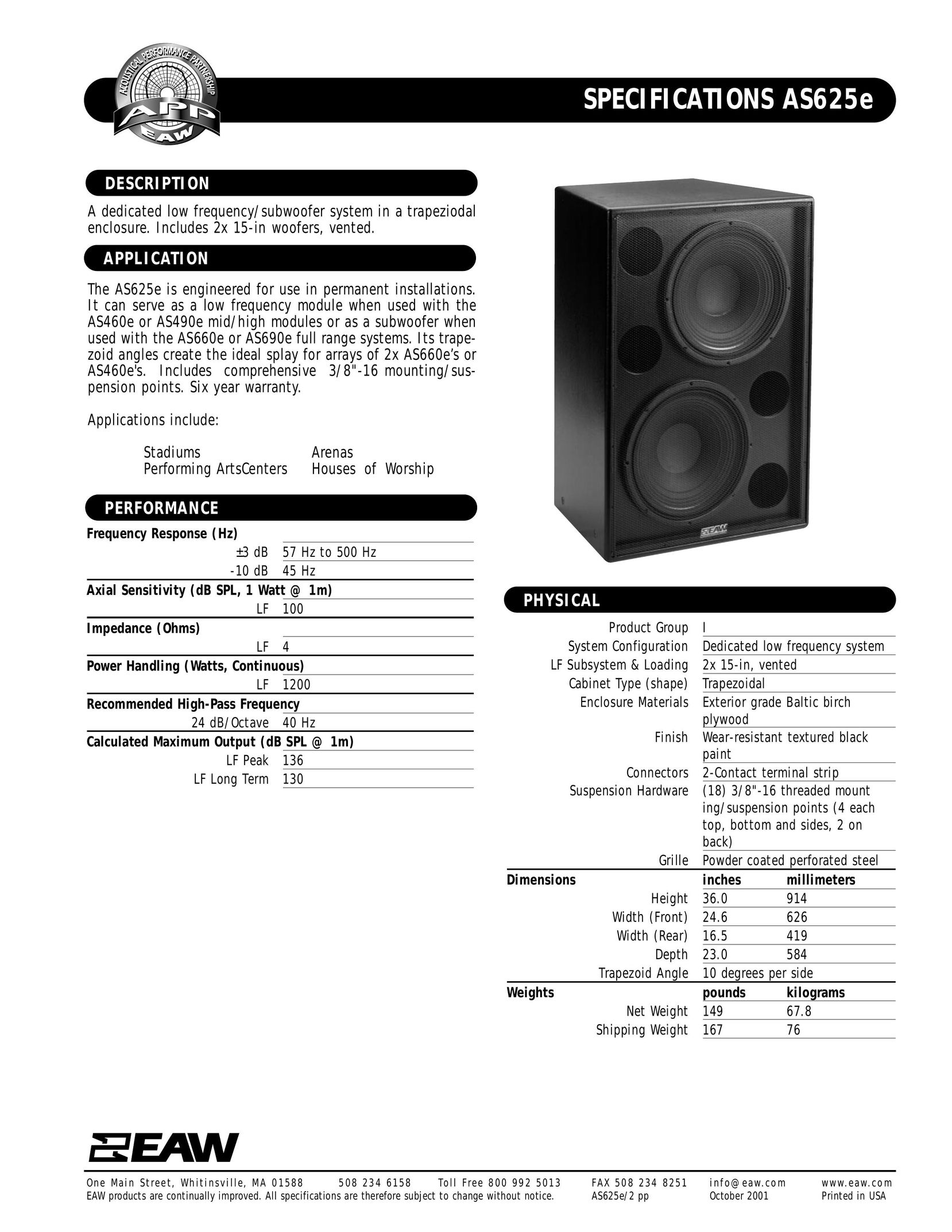 EAW AS625e Portable Speaker User Manual