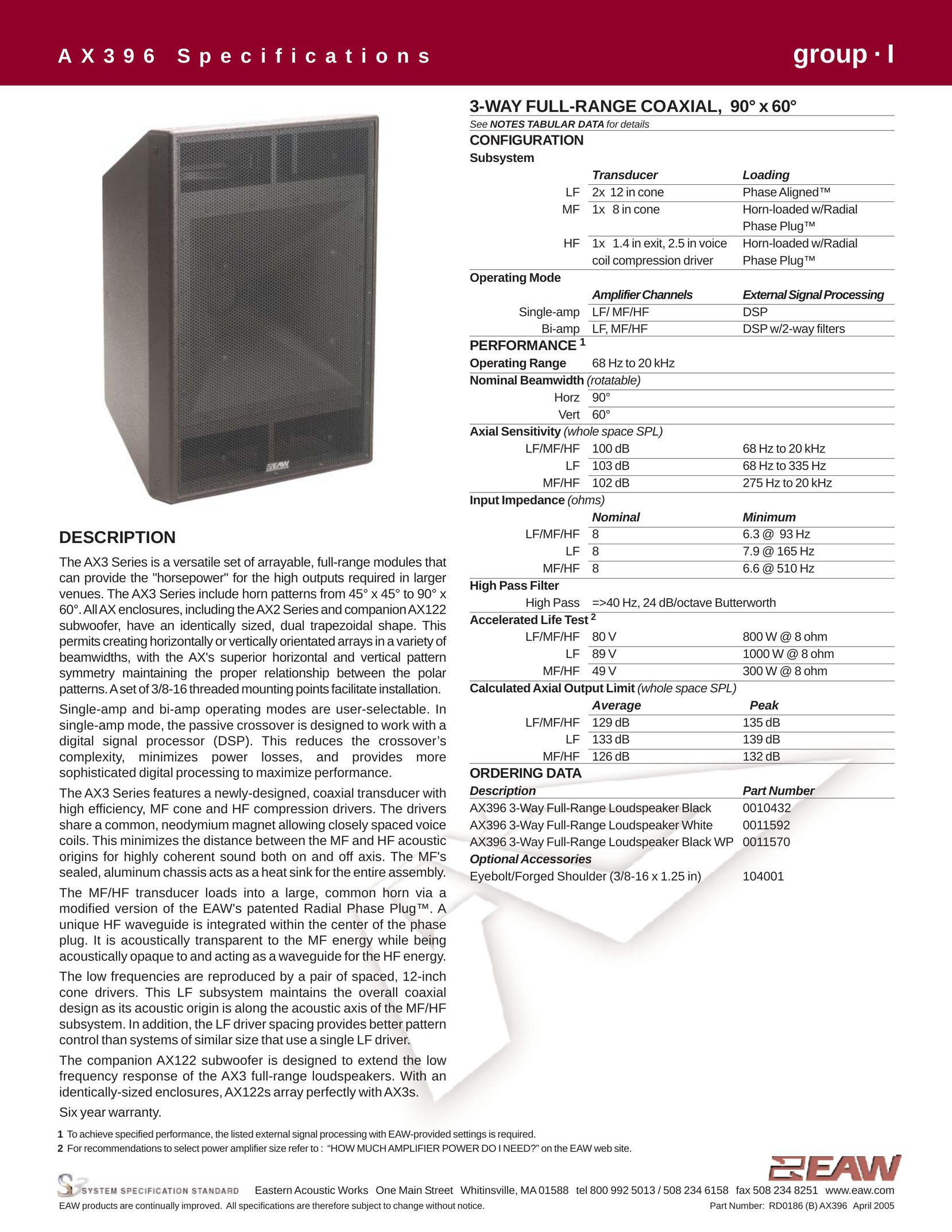 EAW AX396 Portable Speaker User Manual