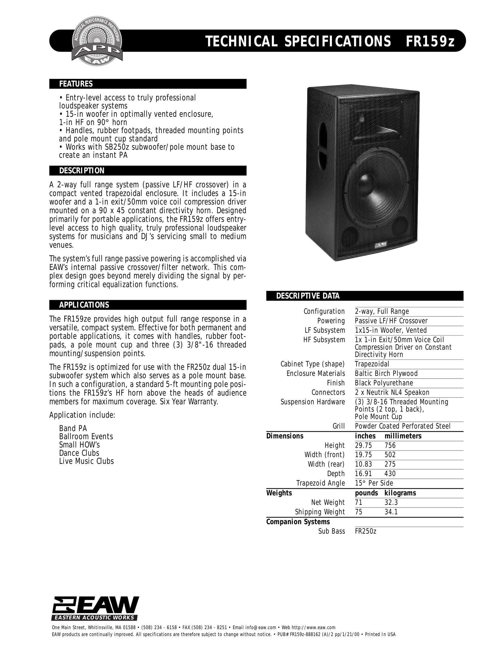 EAW FR159z Portable Speaker User Manual