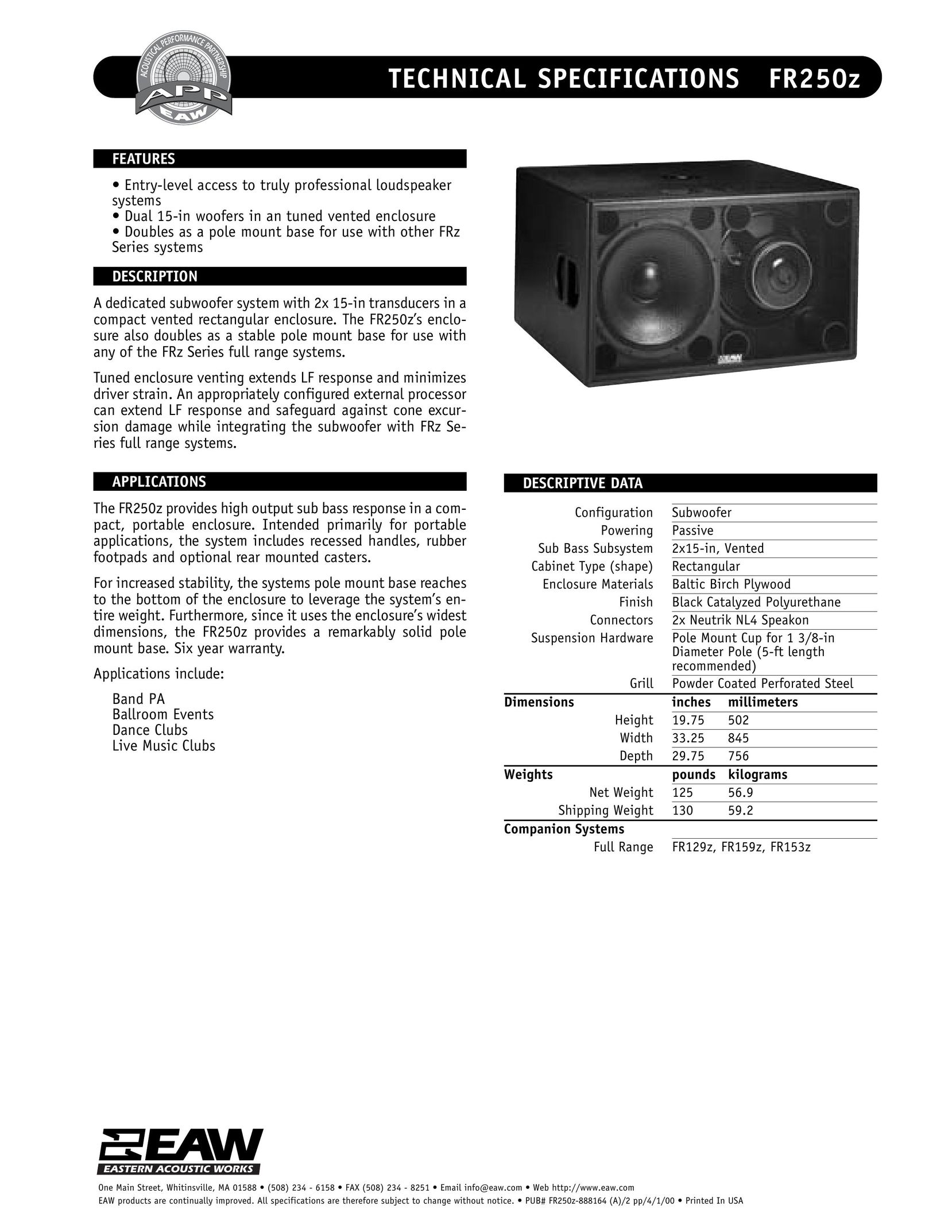 EAW FR250z Portable Speaker User Manual