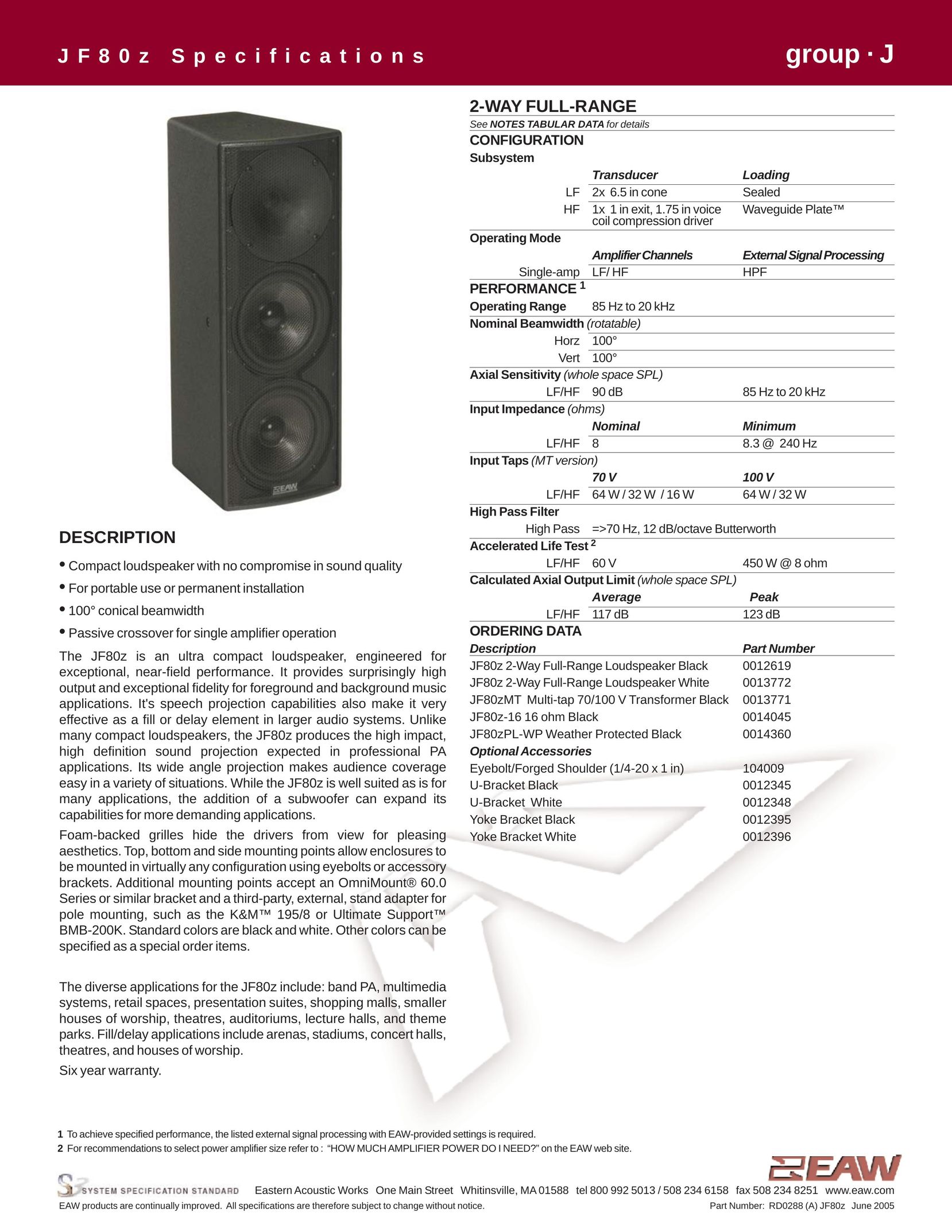 EAW JF80z Portable Speaker User Manual