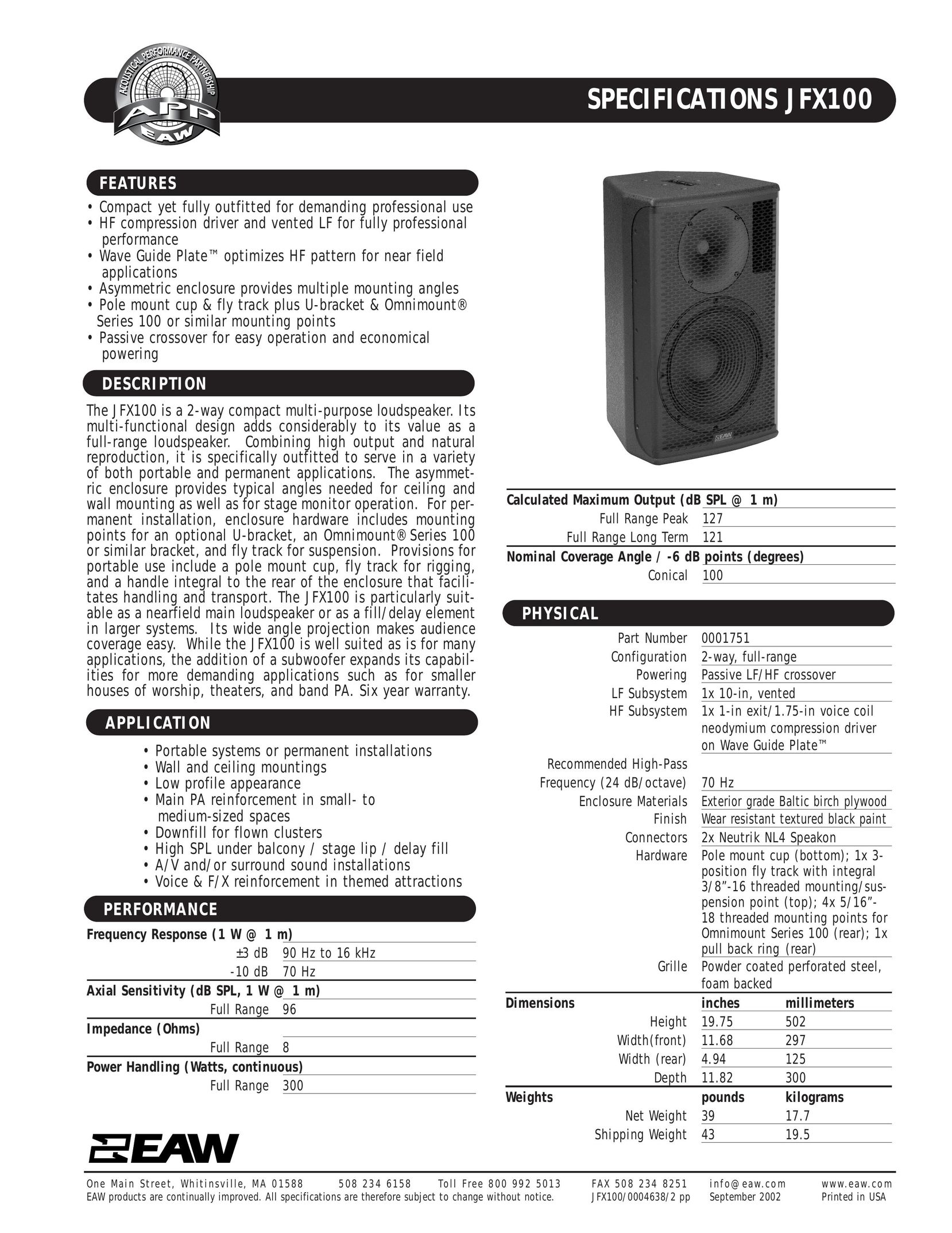 EAW JFX100 Portable Speaker User Manual