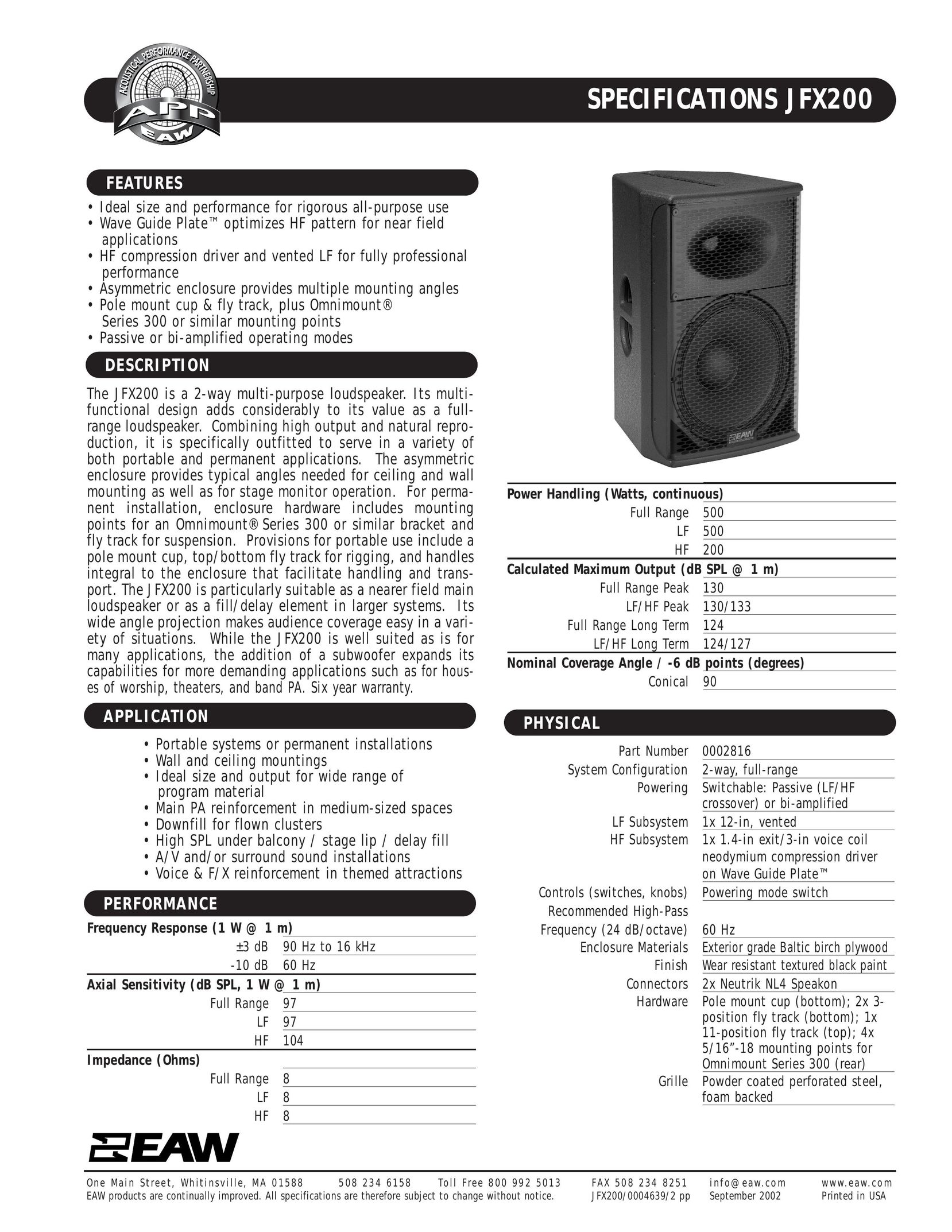 EAW JFX200 Portable Speaker User Manual