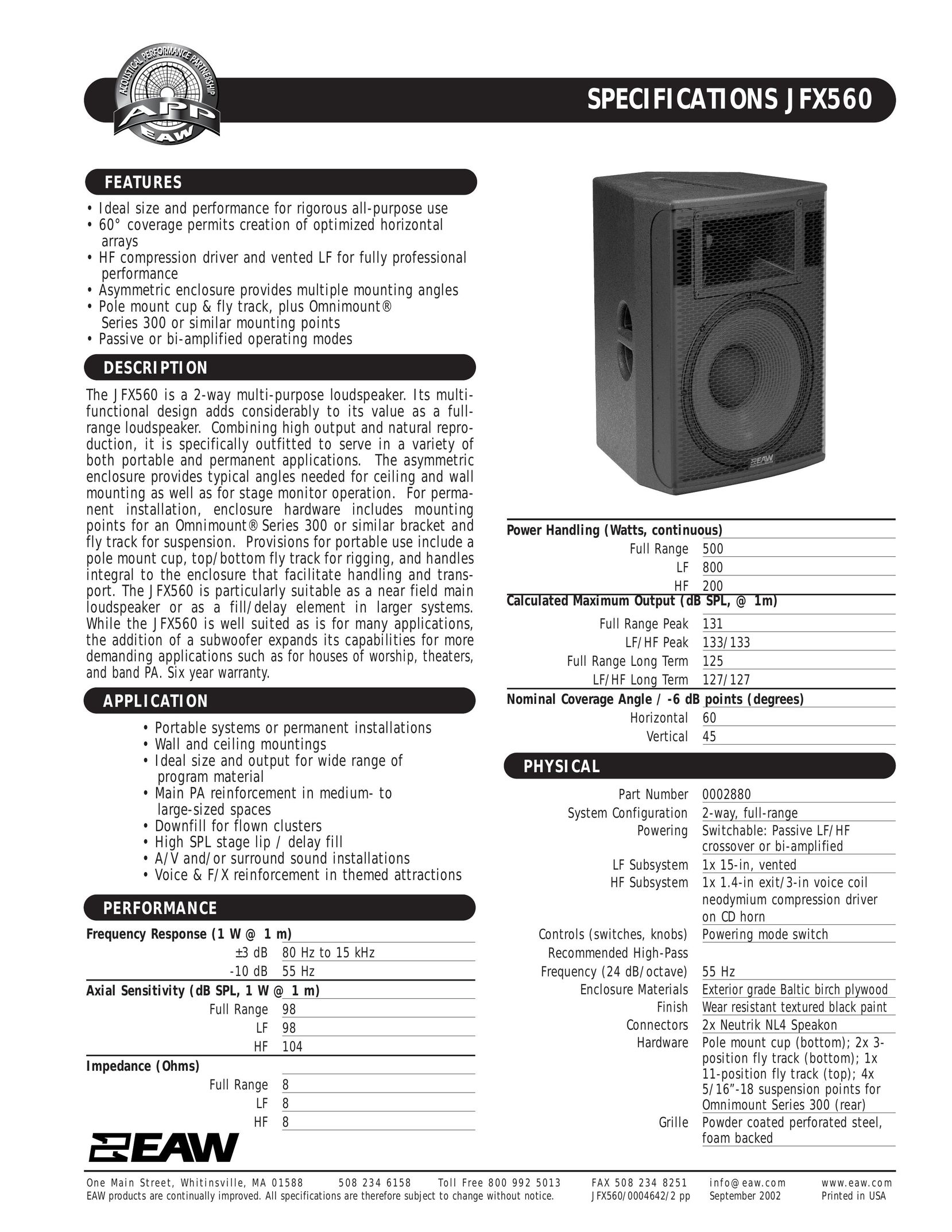 EAW JFX560 Portable Speaker User Manual