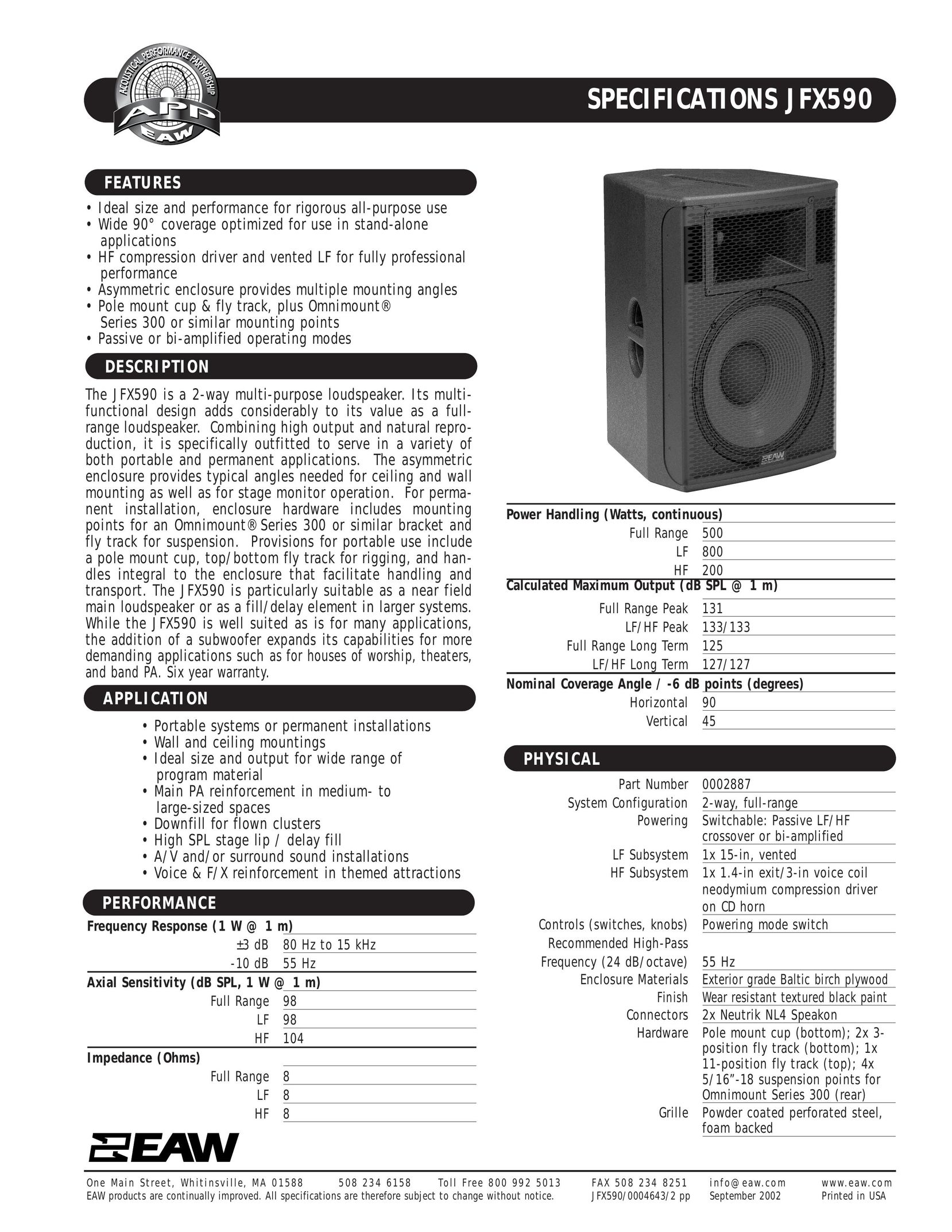EAW JFX590 Portable Speaker User Manual
