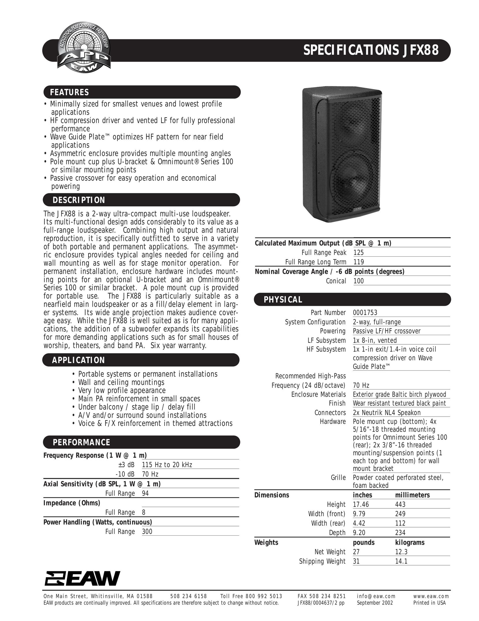 EAW JFX88 Portable Speaker User Manual
