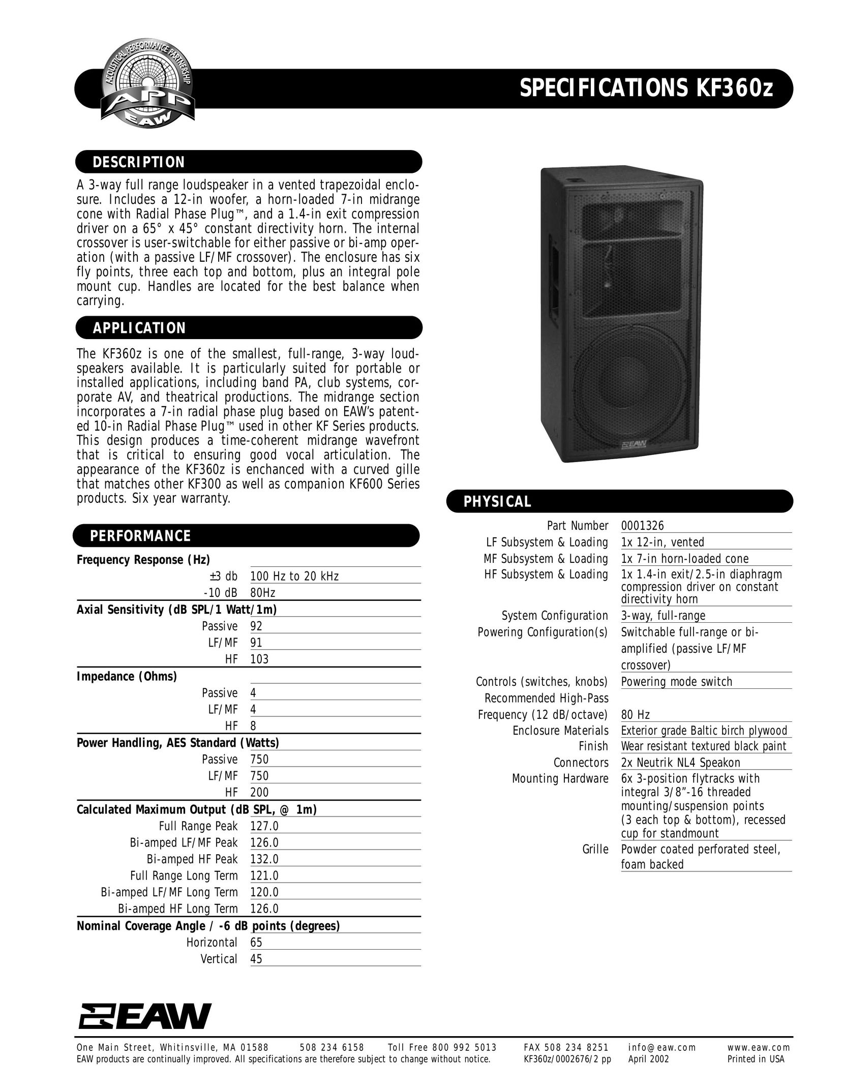 EAW KF360z Portable Speaker User Manual