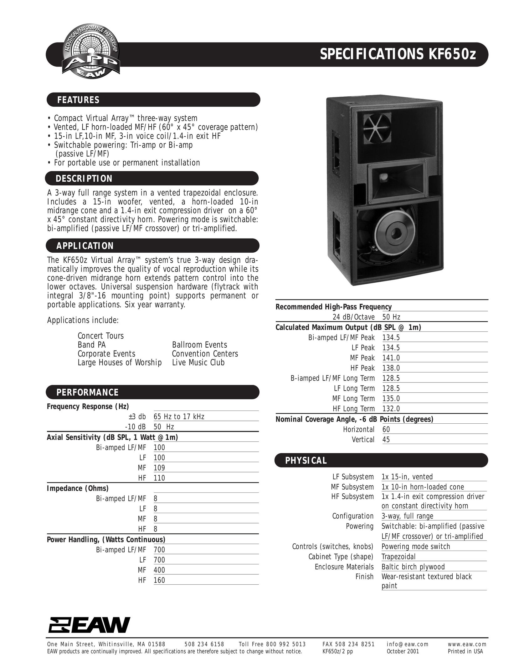 EAW KF650z Portable Speaker User Manual