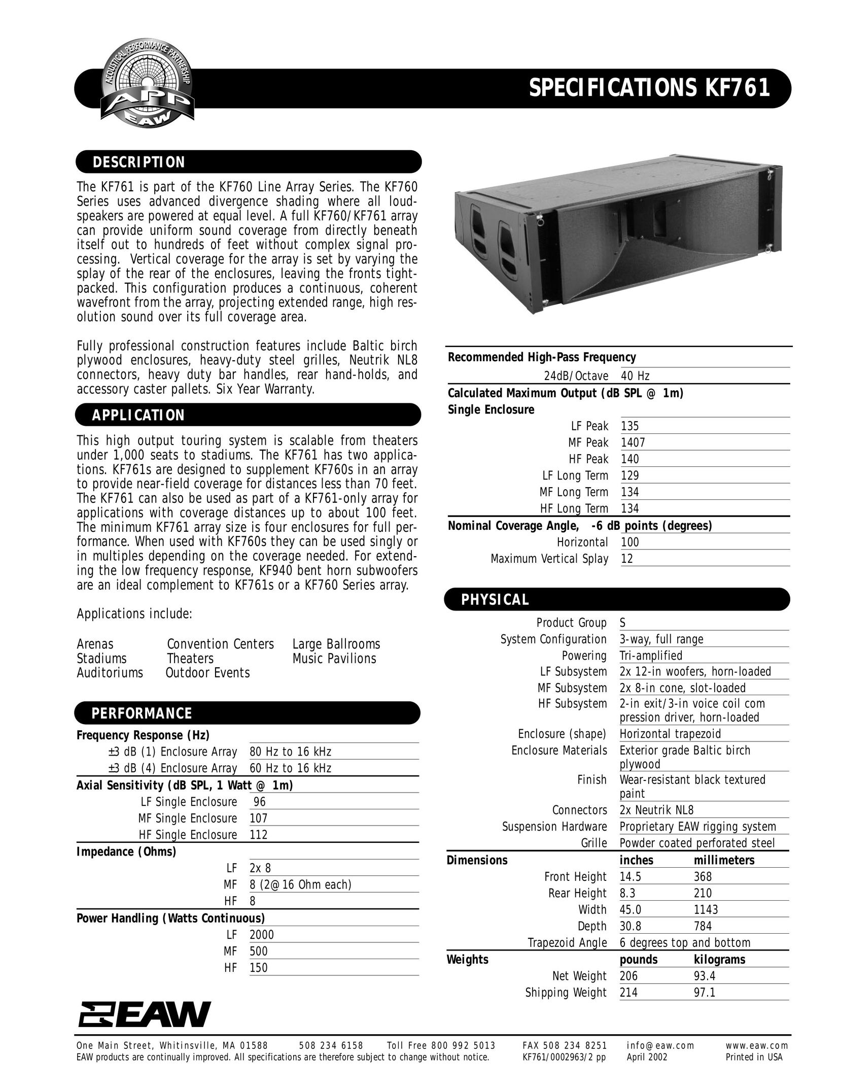 EAW KF761 Portable Speaker User Manual