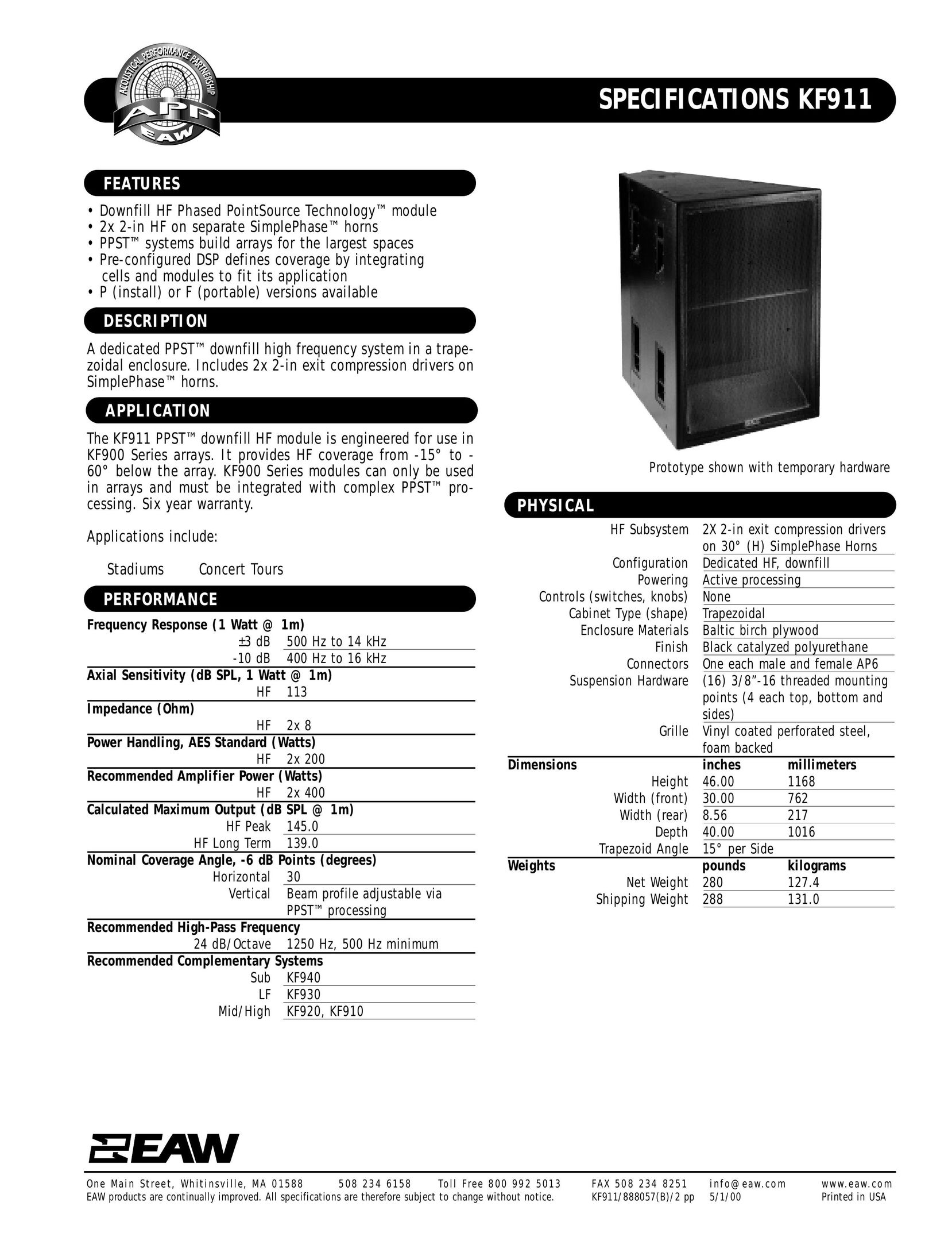 EAW KF911 Portable Speaker User Manual