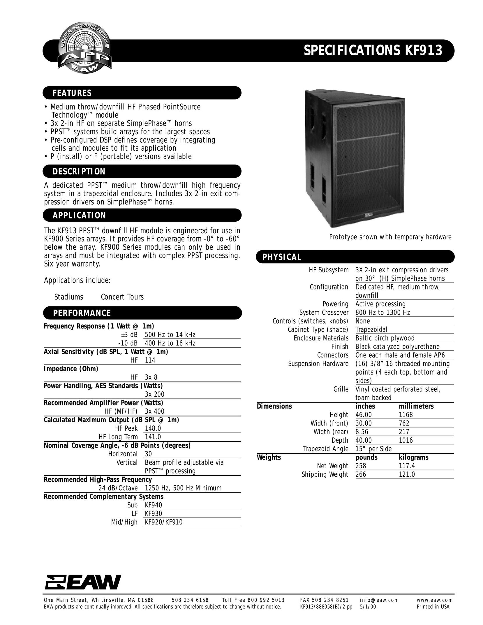 EAW KF913 Portable Speaker User Manual