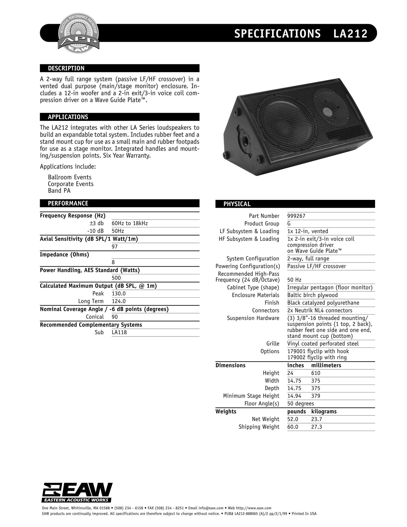EAW LA212 Portable Speaker User Manual