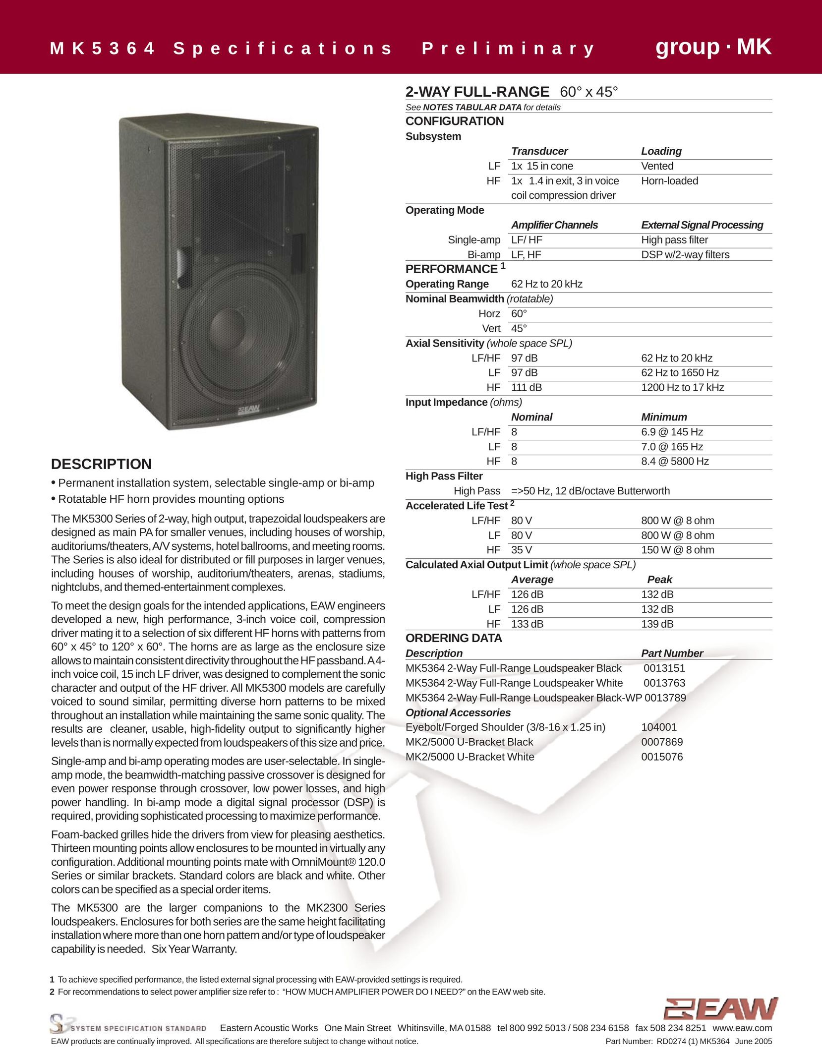 EAW MK5364 Portable Speaker User Manual