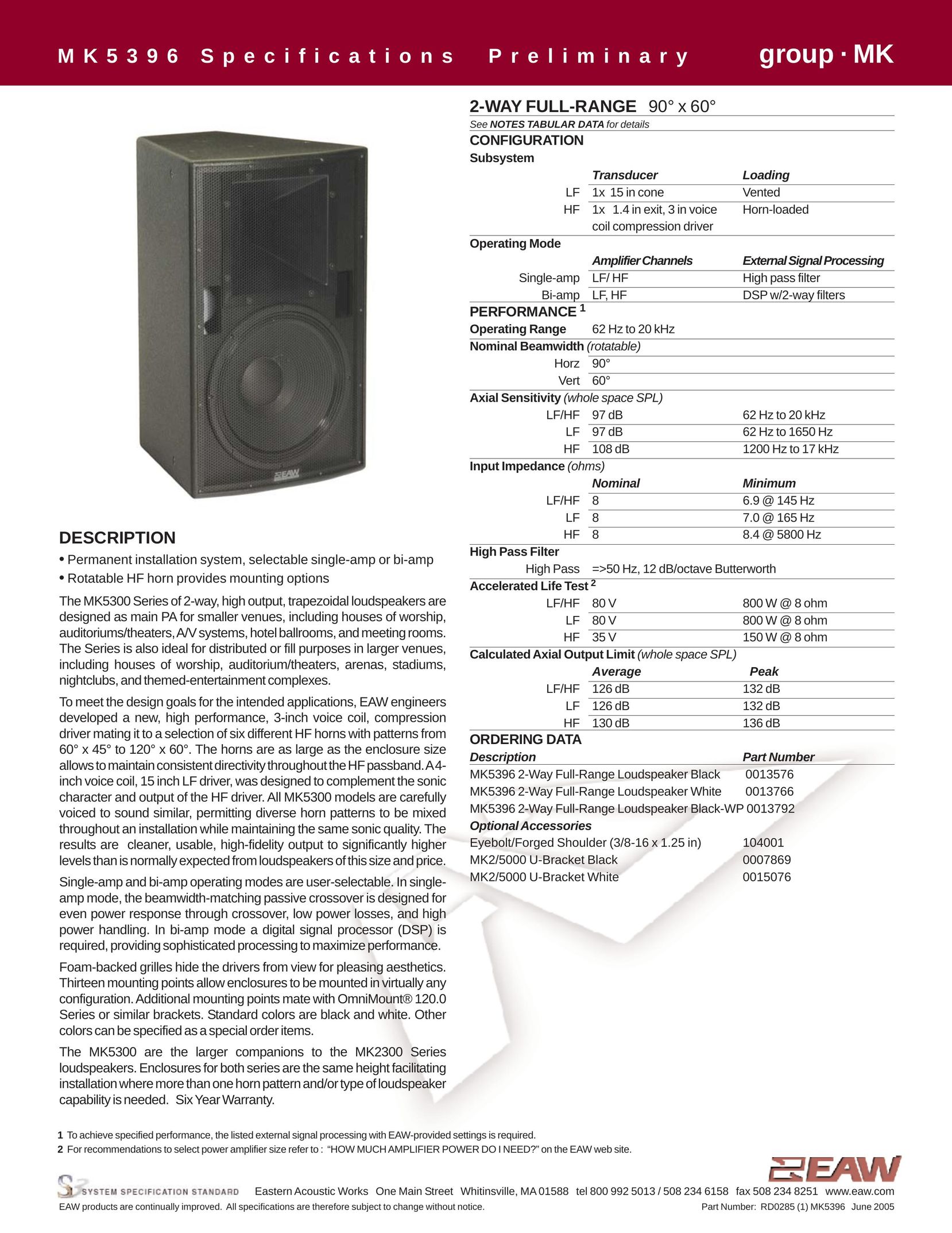 EAW MK5396 Portable Speaker User Manual