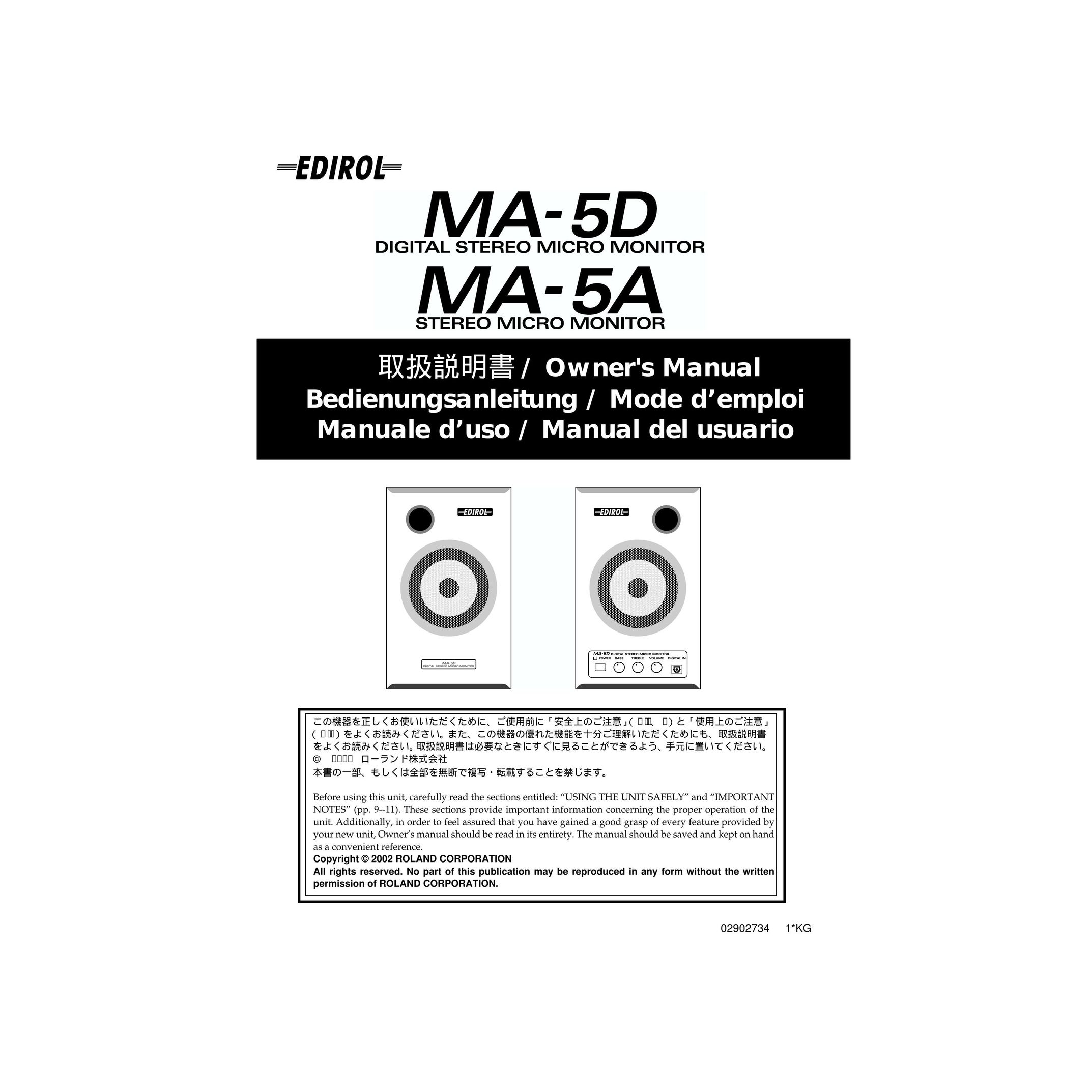 Edirol MA-5A Portable Speaker User Manual