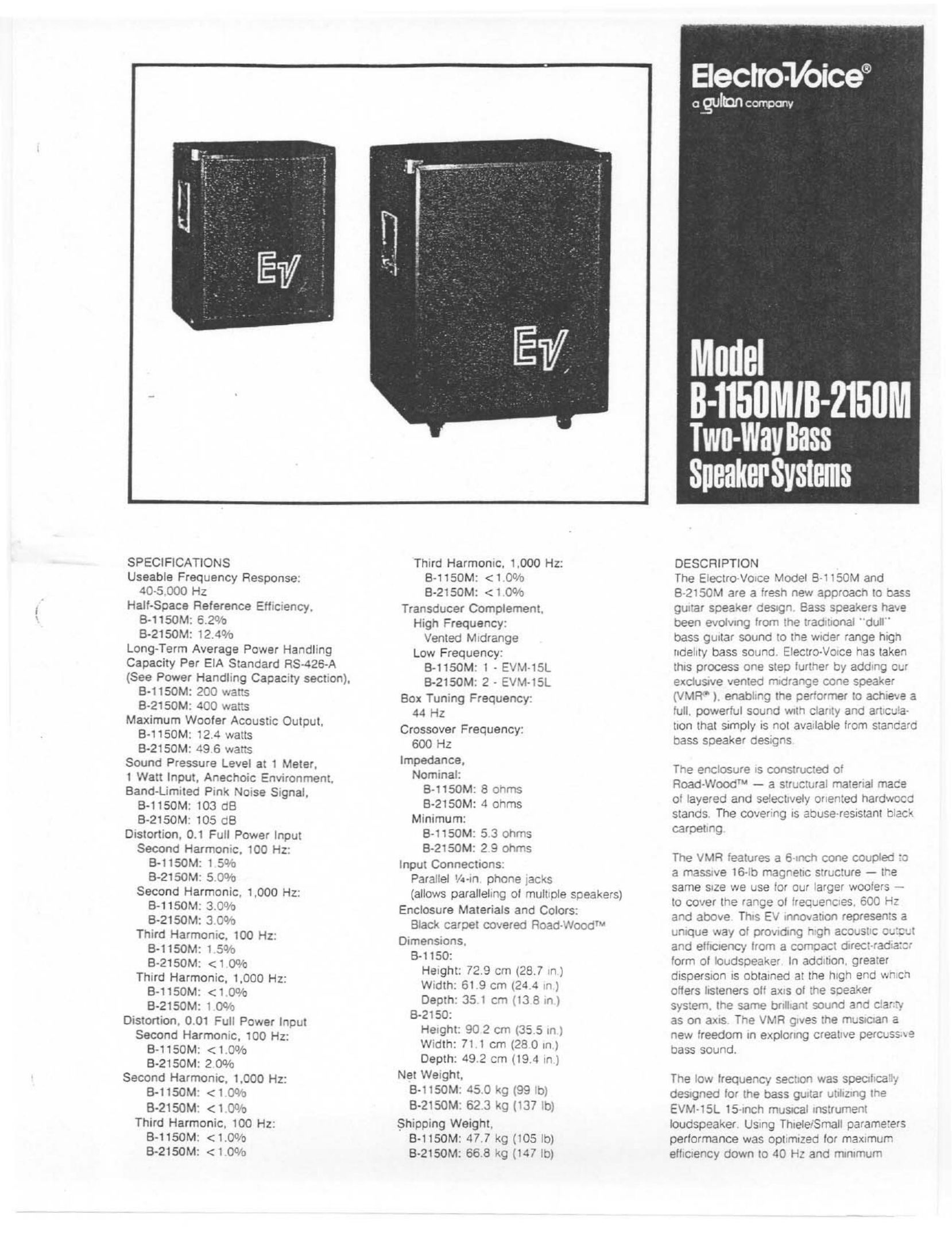 Electro-Voice B-1150M Portable Speaker User Manual