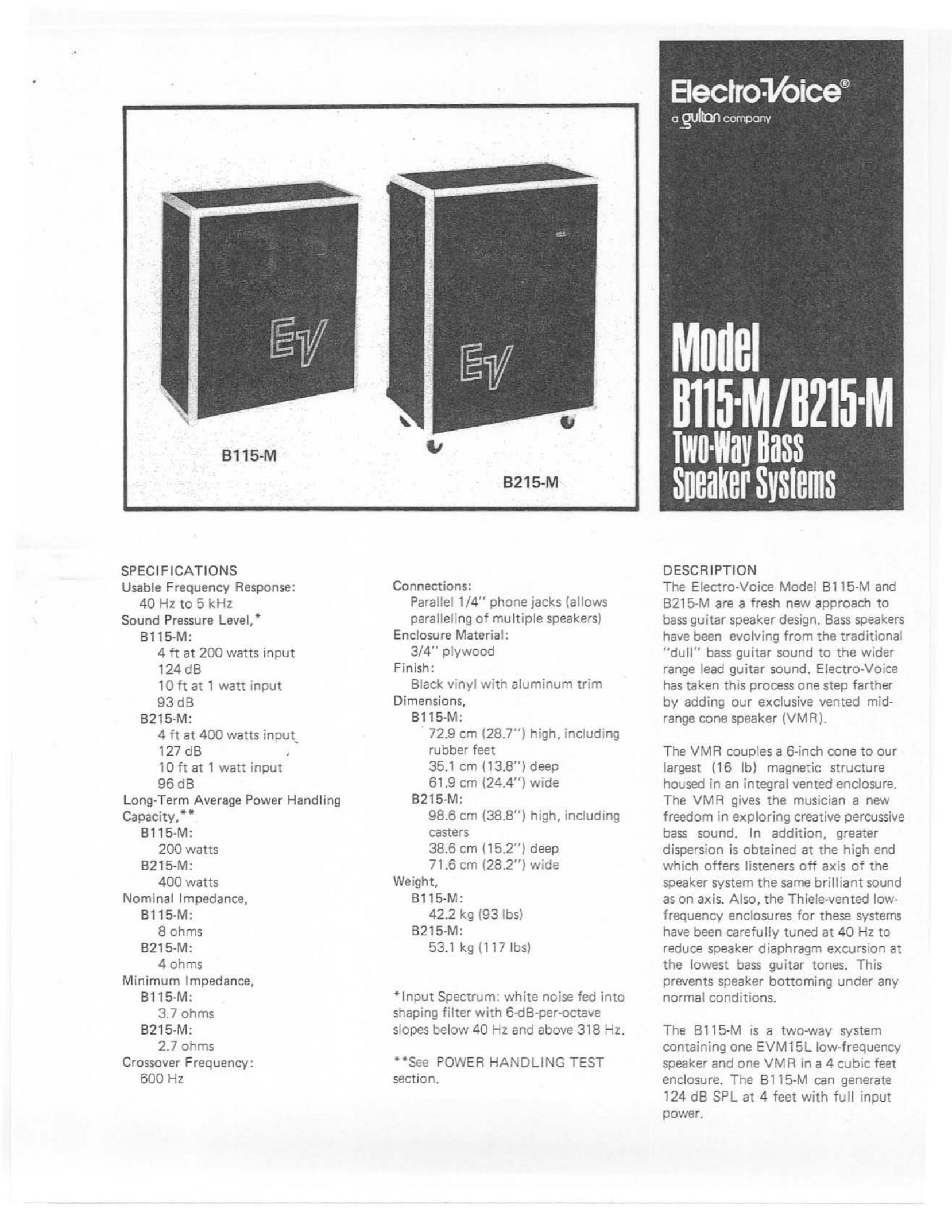 Electro-Voice B115-M Portable Speaker User Manual