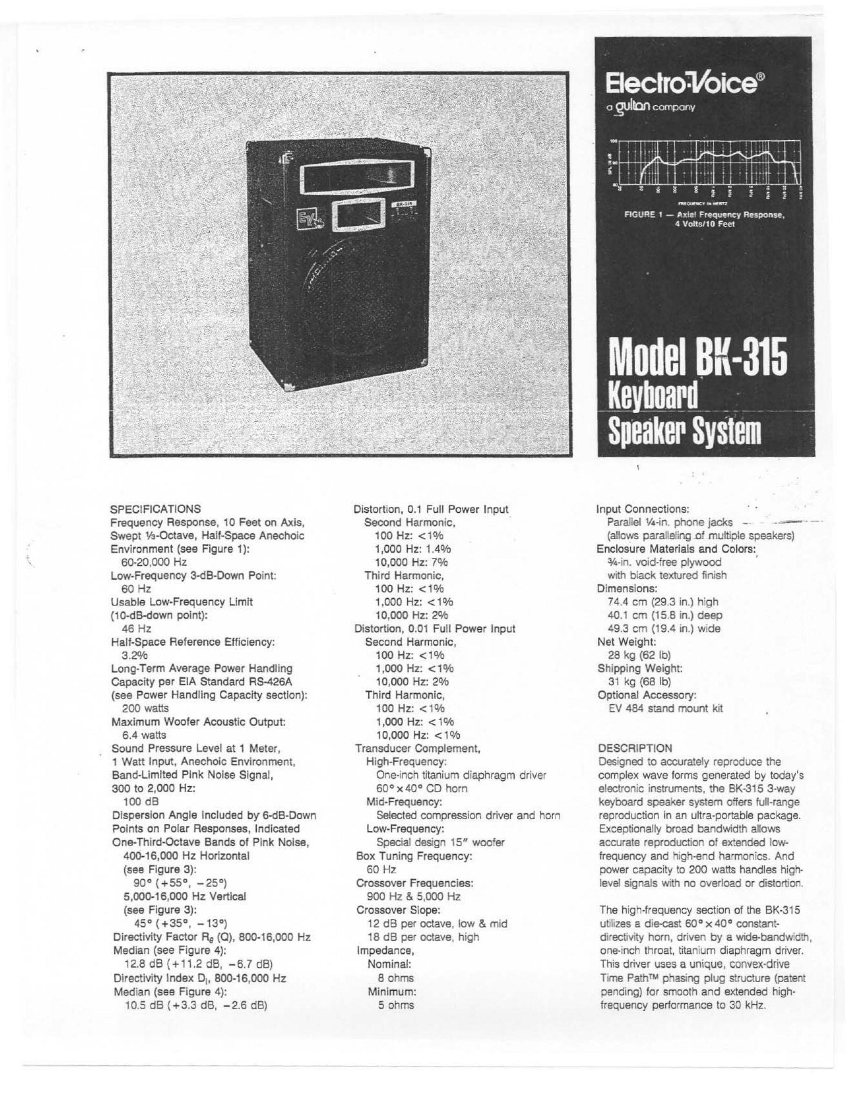Electro-Voice BK-315 Portable Speaker User Manual