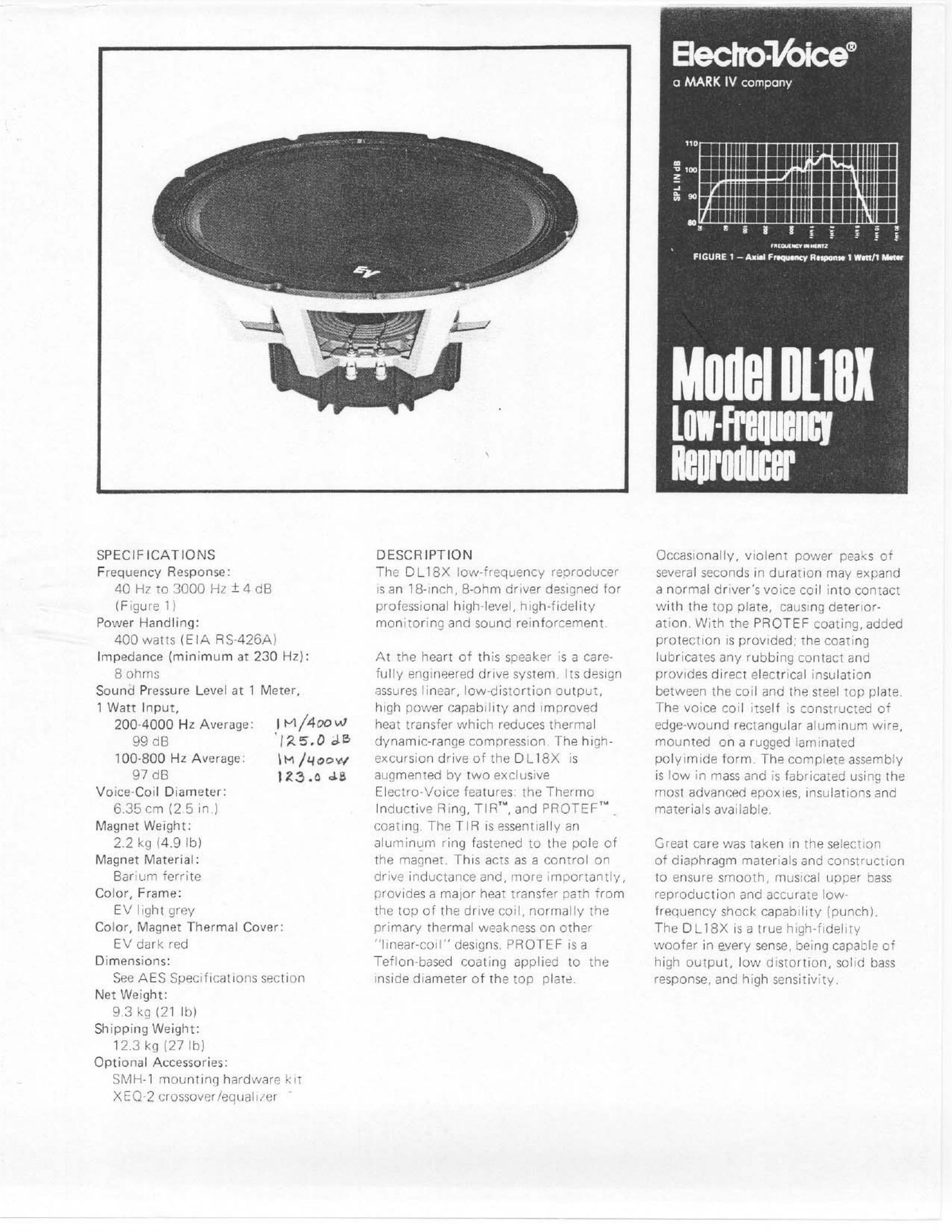 Electro-Voice DL18X Portable Speaker User Manual