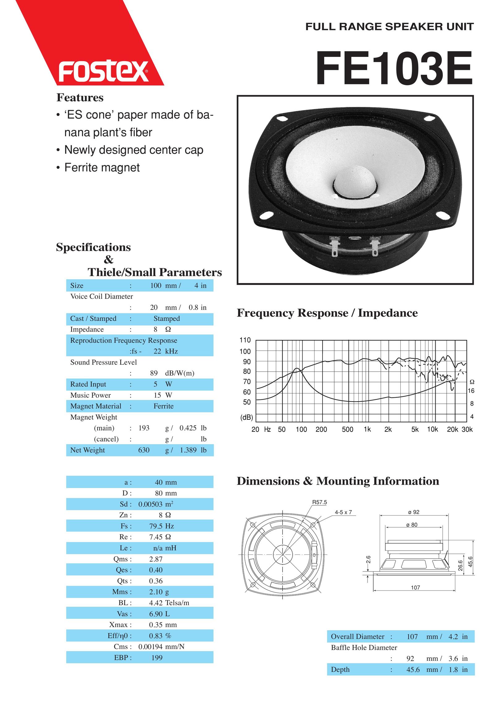 Fostex FE103E Portable Speaker User Manual