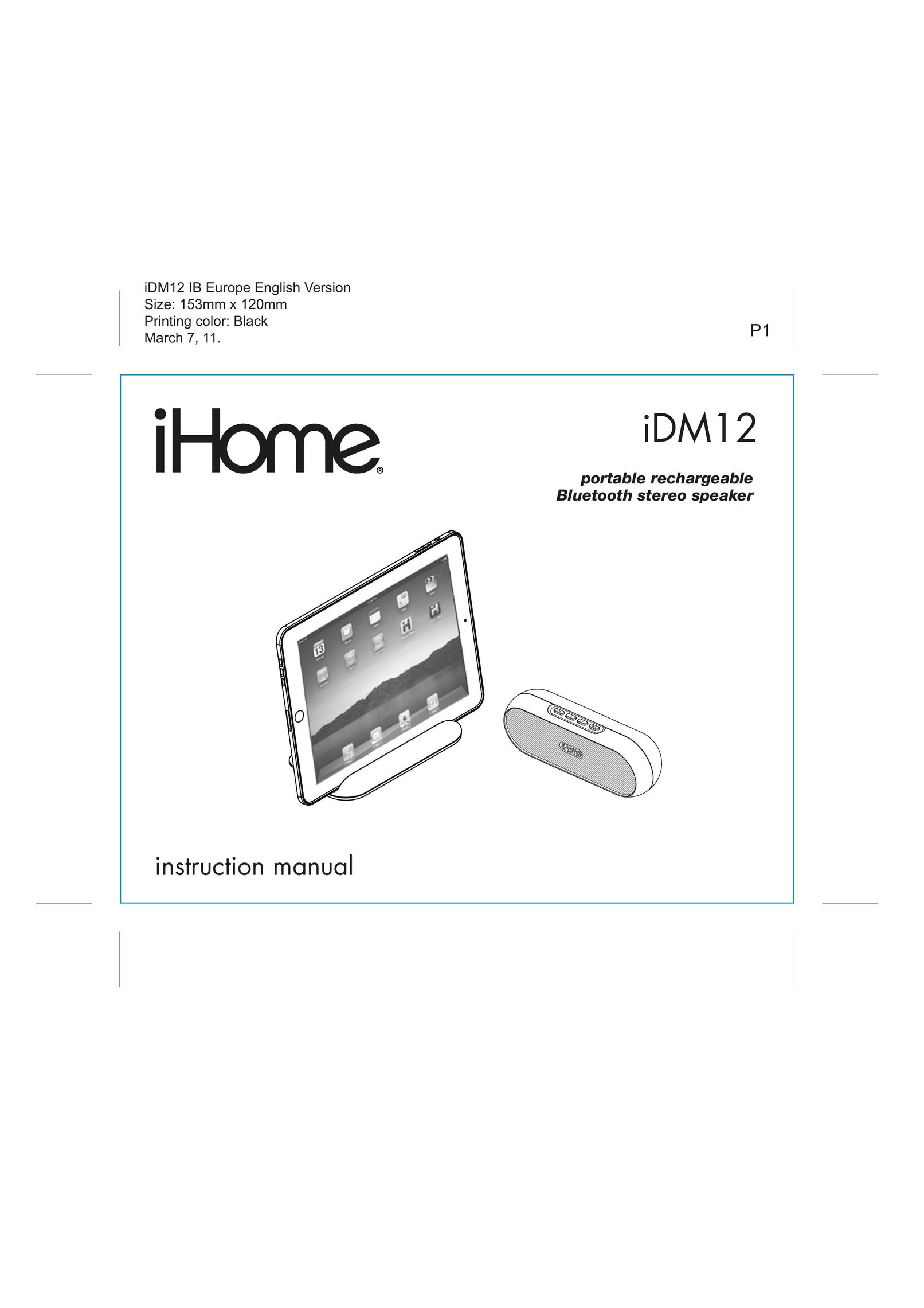 iHome IDM12 Portable Speaker User Manual