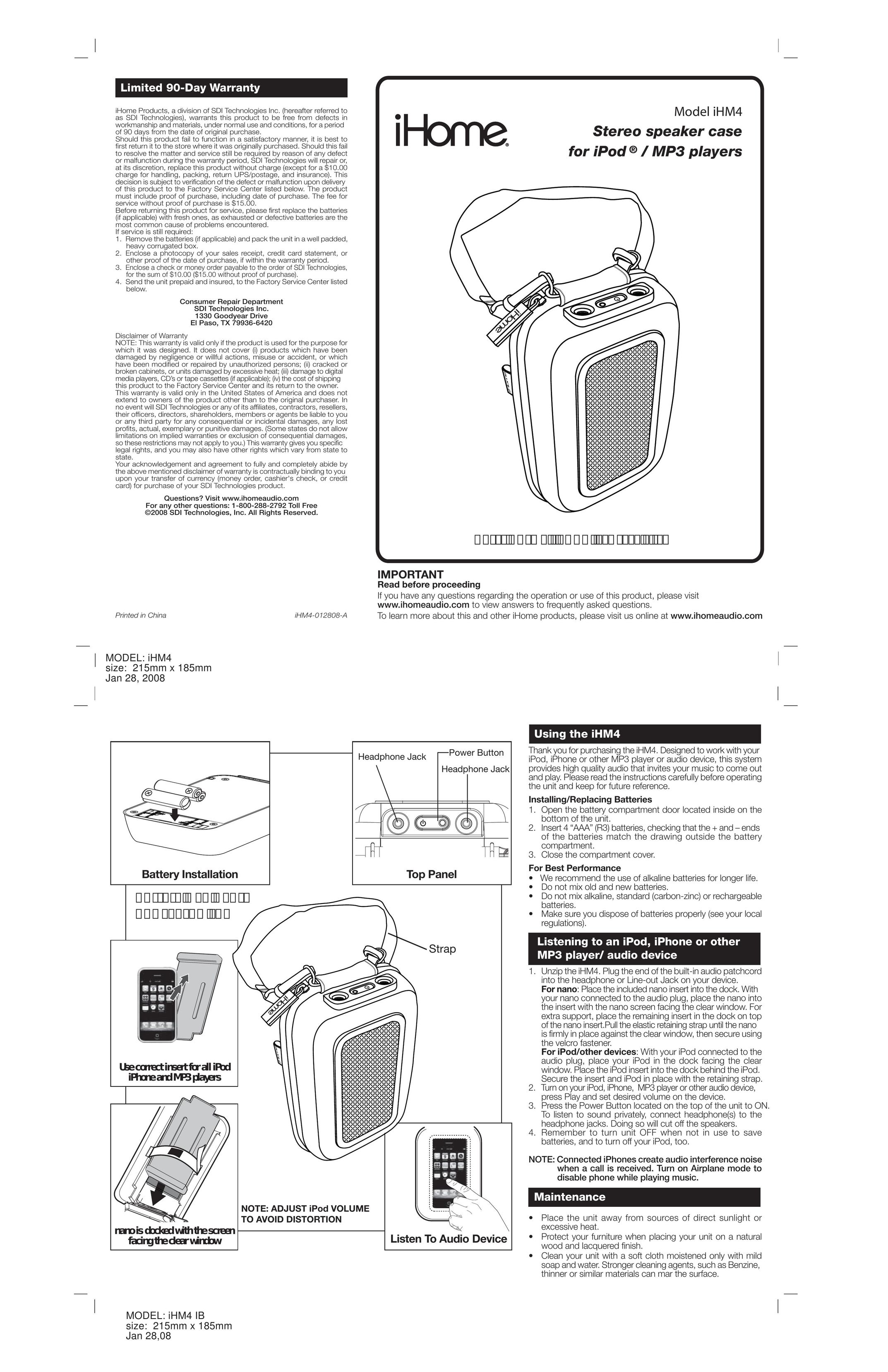 iHome iHM4 IB Portable Speaker User Manual