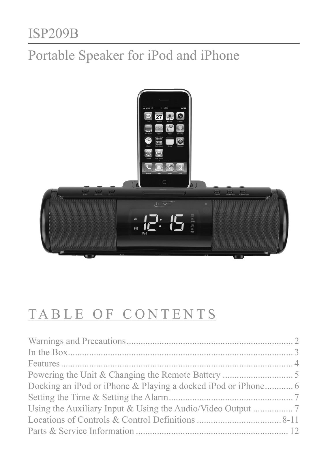 iLive ISP209B Portable Speaker User Manual