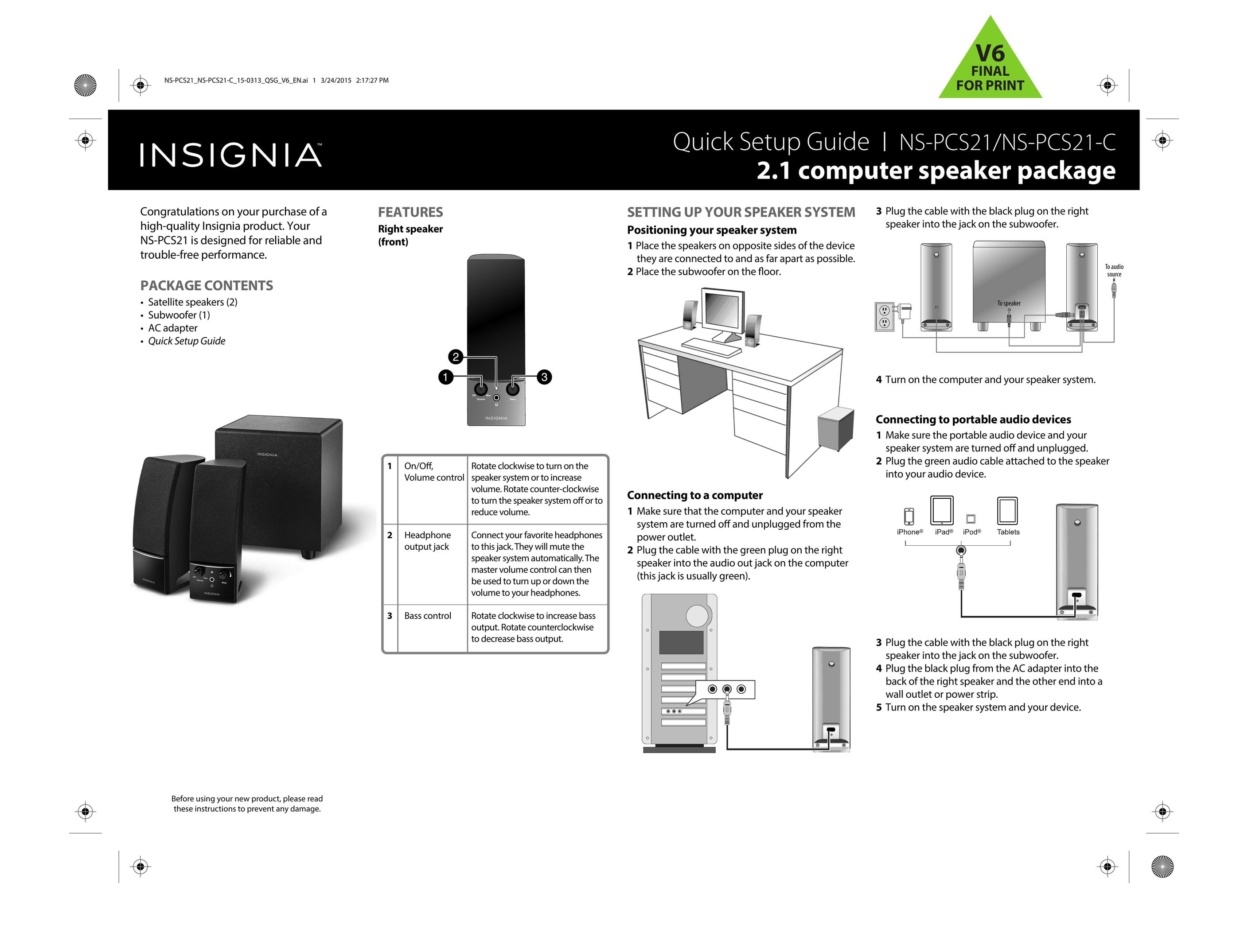 Insignia NS-PCS21 Portable Speaker User Manual
