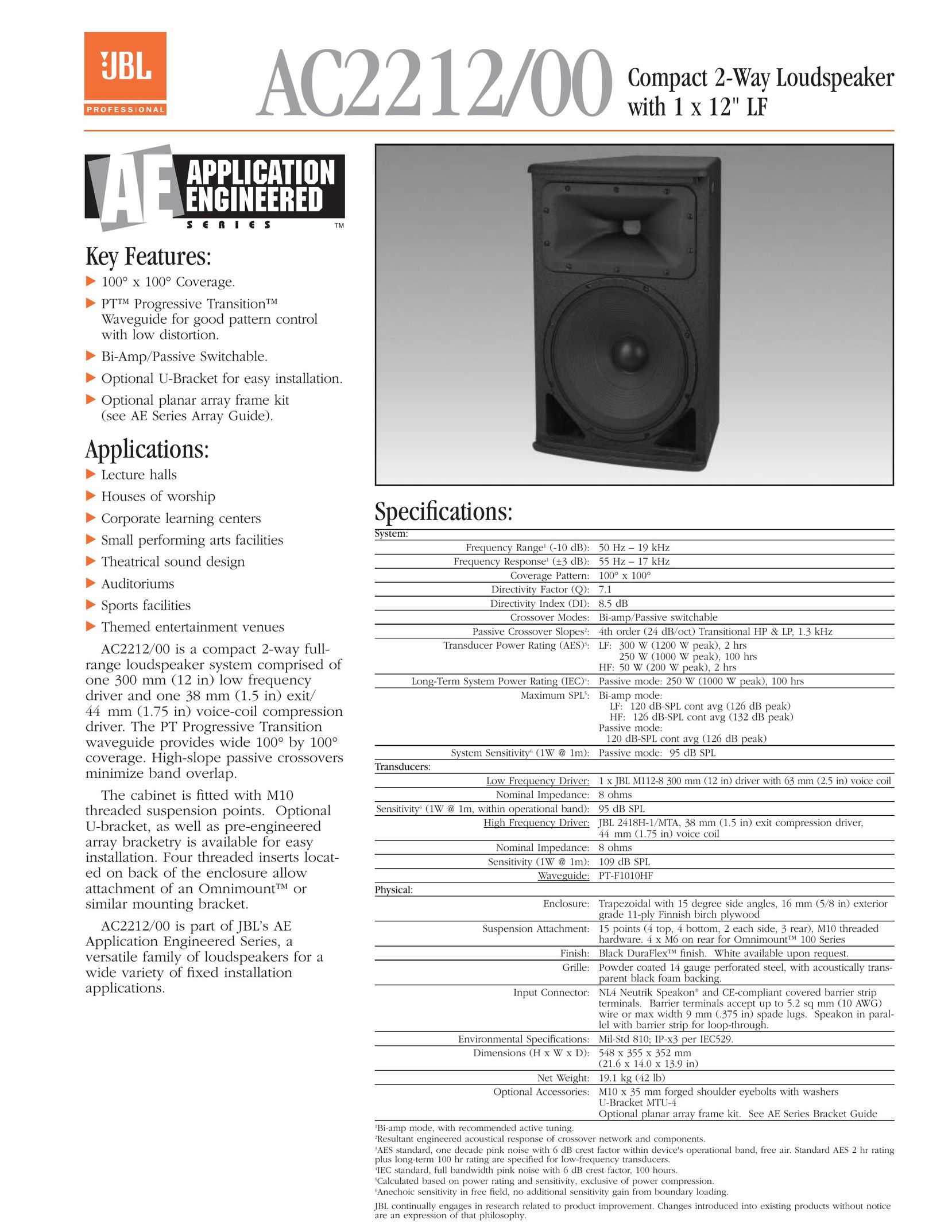 JBL AC2212/00 Portable Speaker User Manual