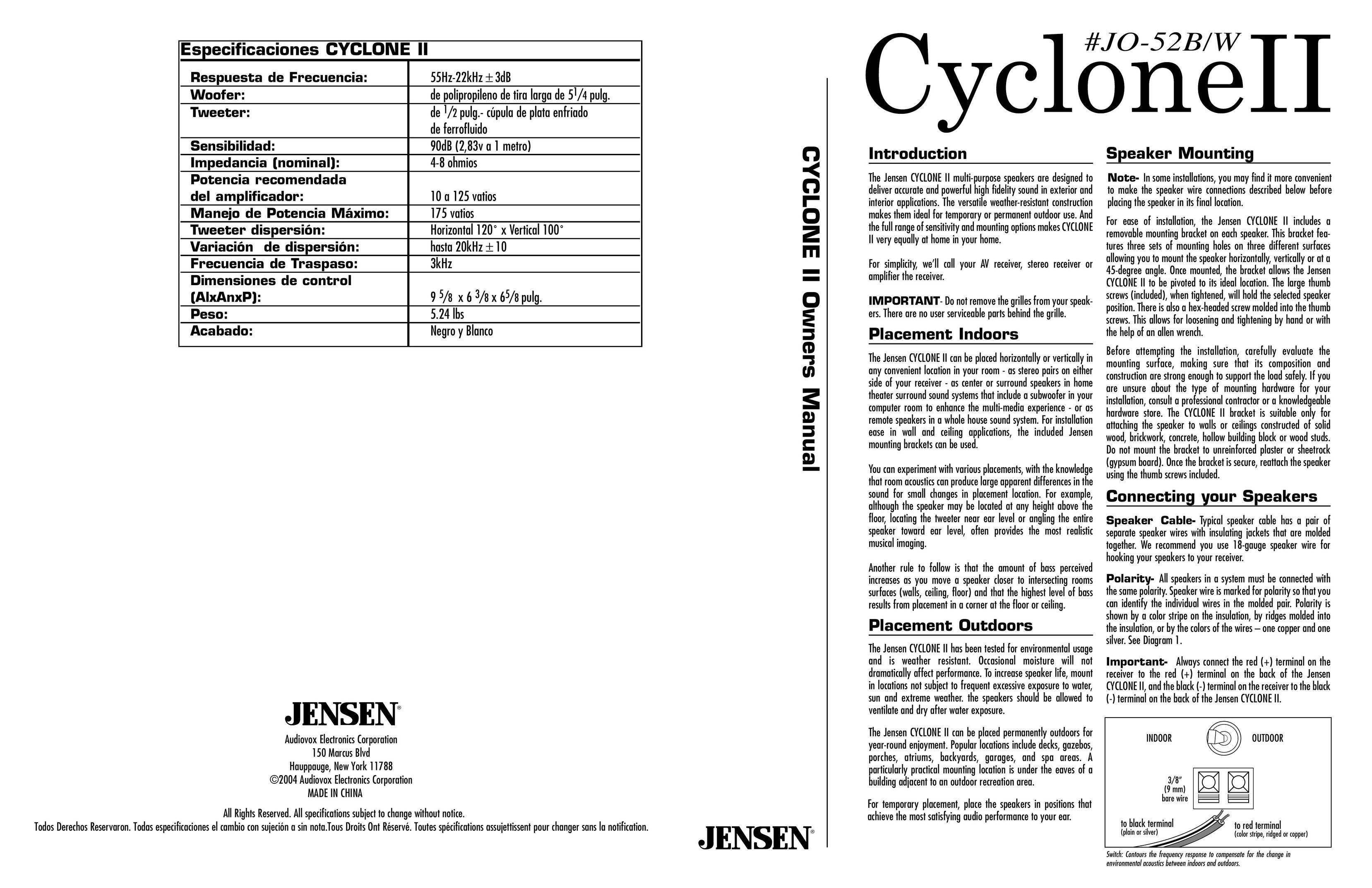Jensen CYCLONE II Portable Speaker User Manual