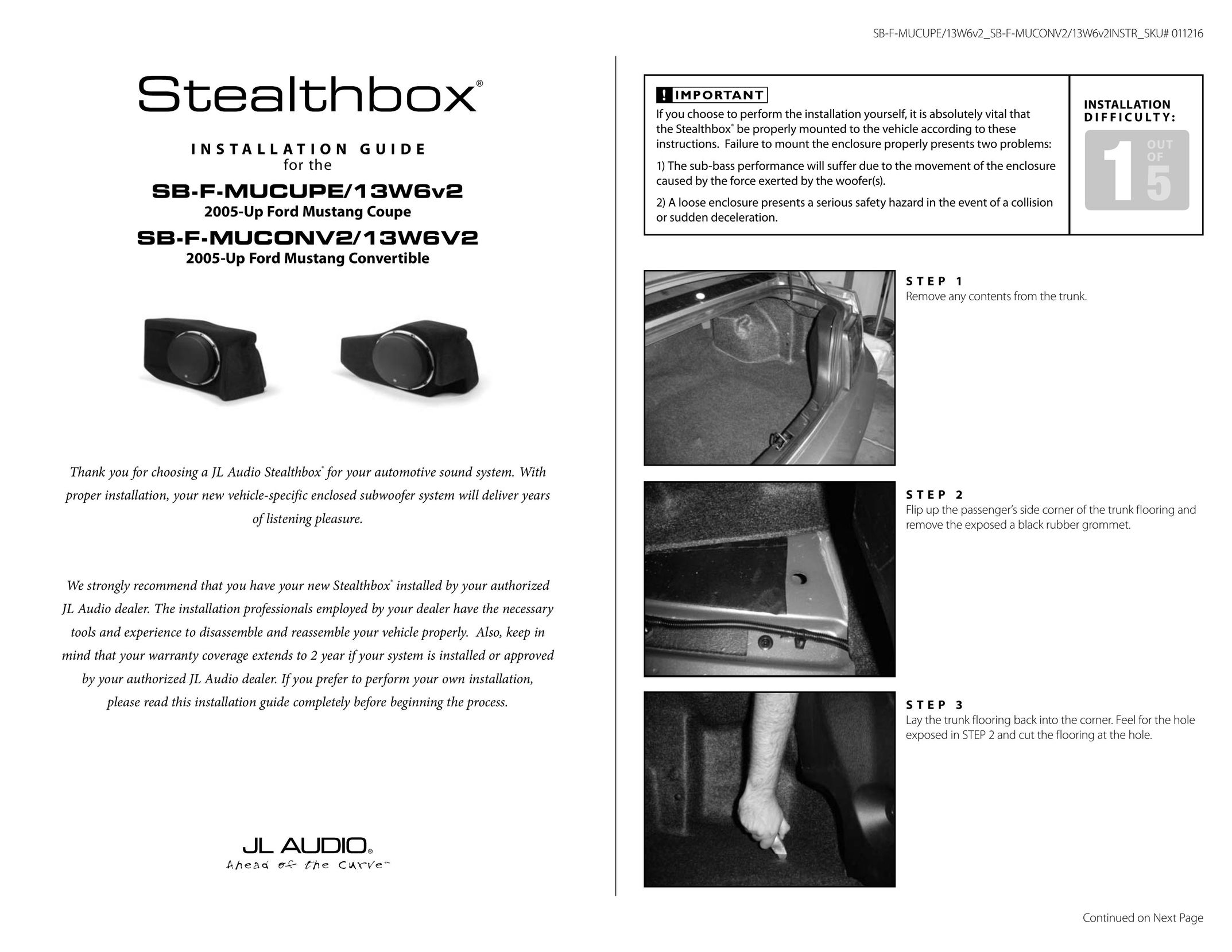 JL Audio SB-F-MUCUPE/13W6v2 Portable Speaker User Manual