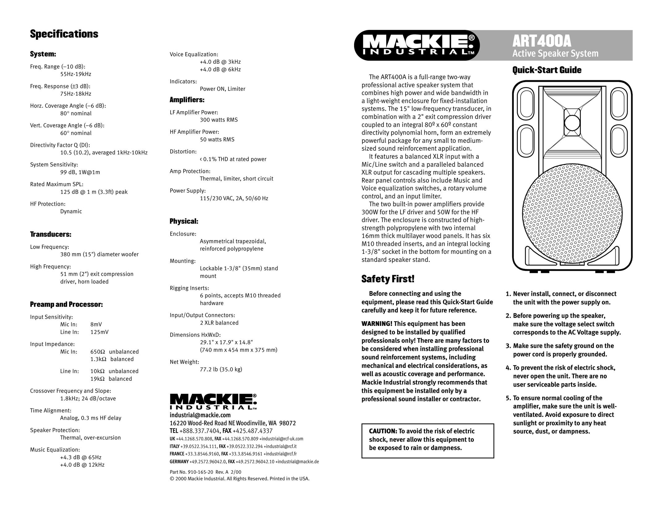 Mackie ART400A Portable Speaker User Manual