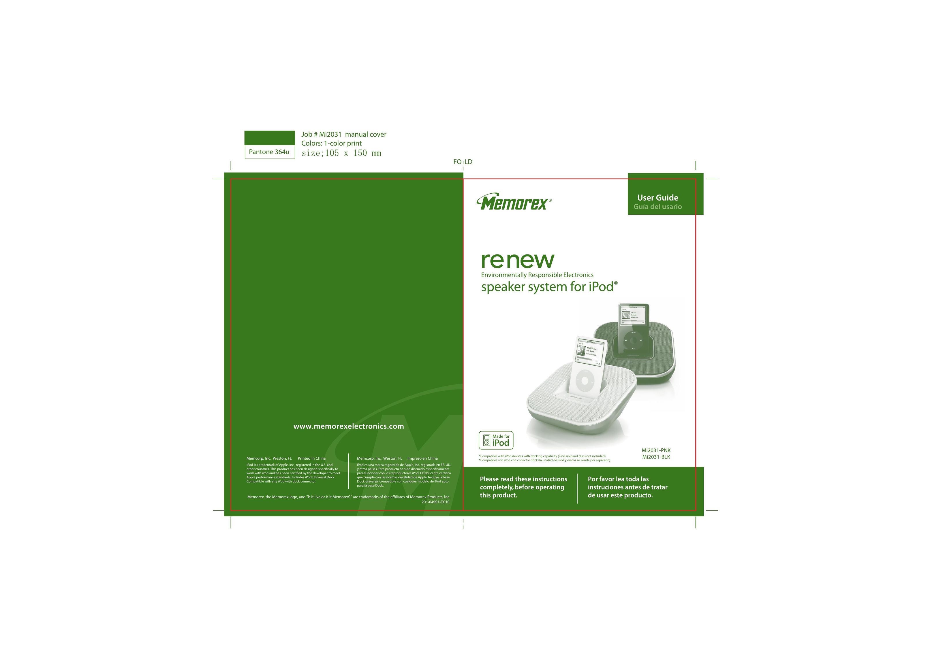 Memorex Mi2031-PNK Portable Speaker User Manual