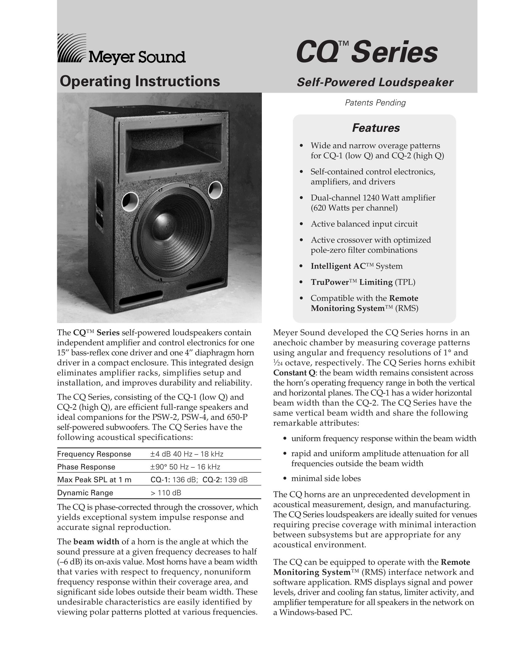 Meyer Sound CQ-2 Portable Speaker User Manual