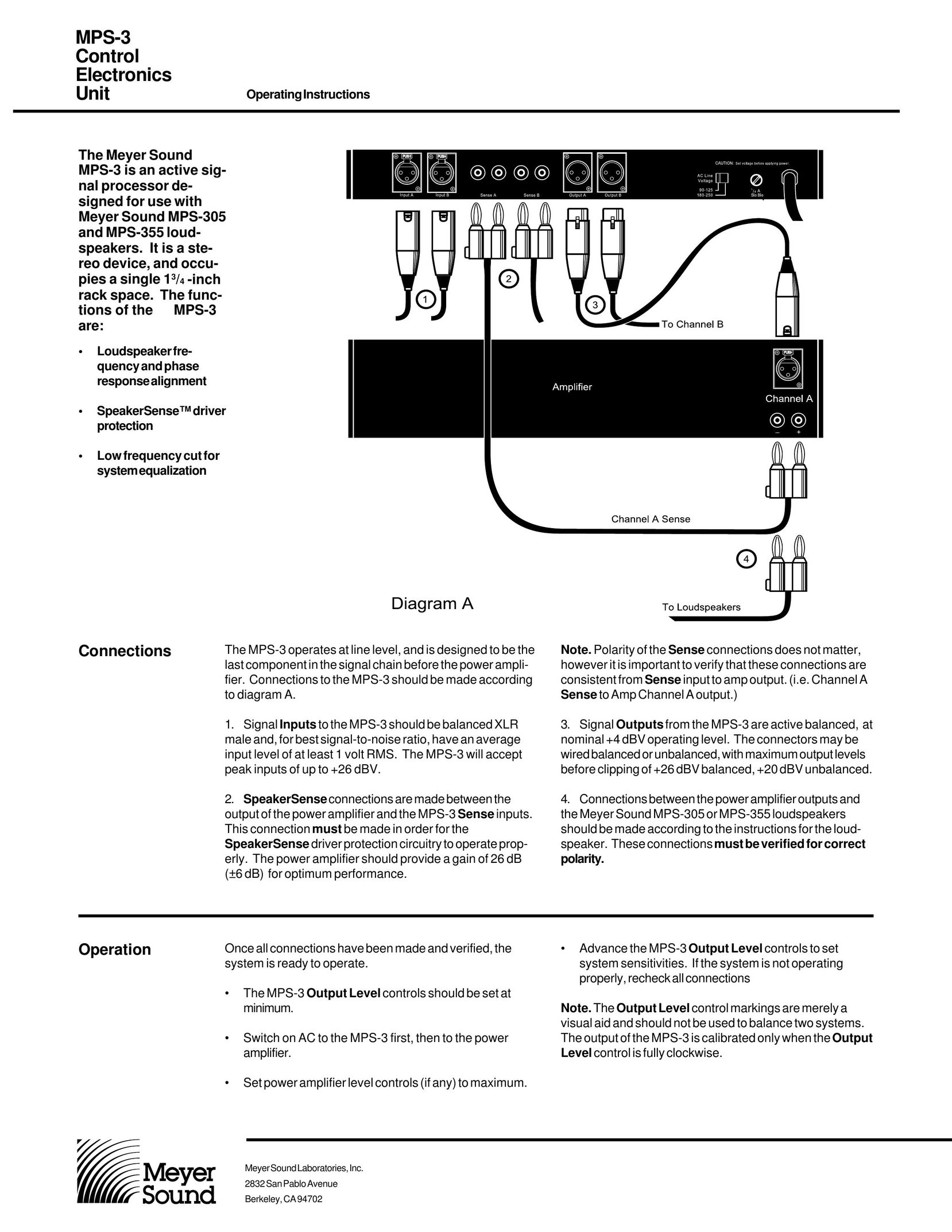 Meyer Sound MPS-3 Portable Speaker User Manual