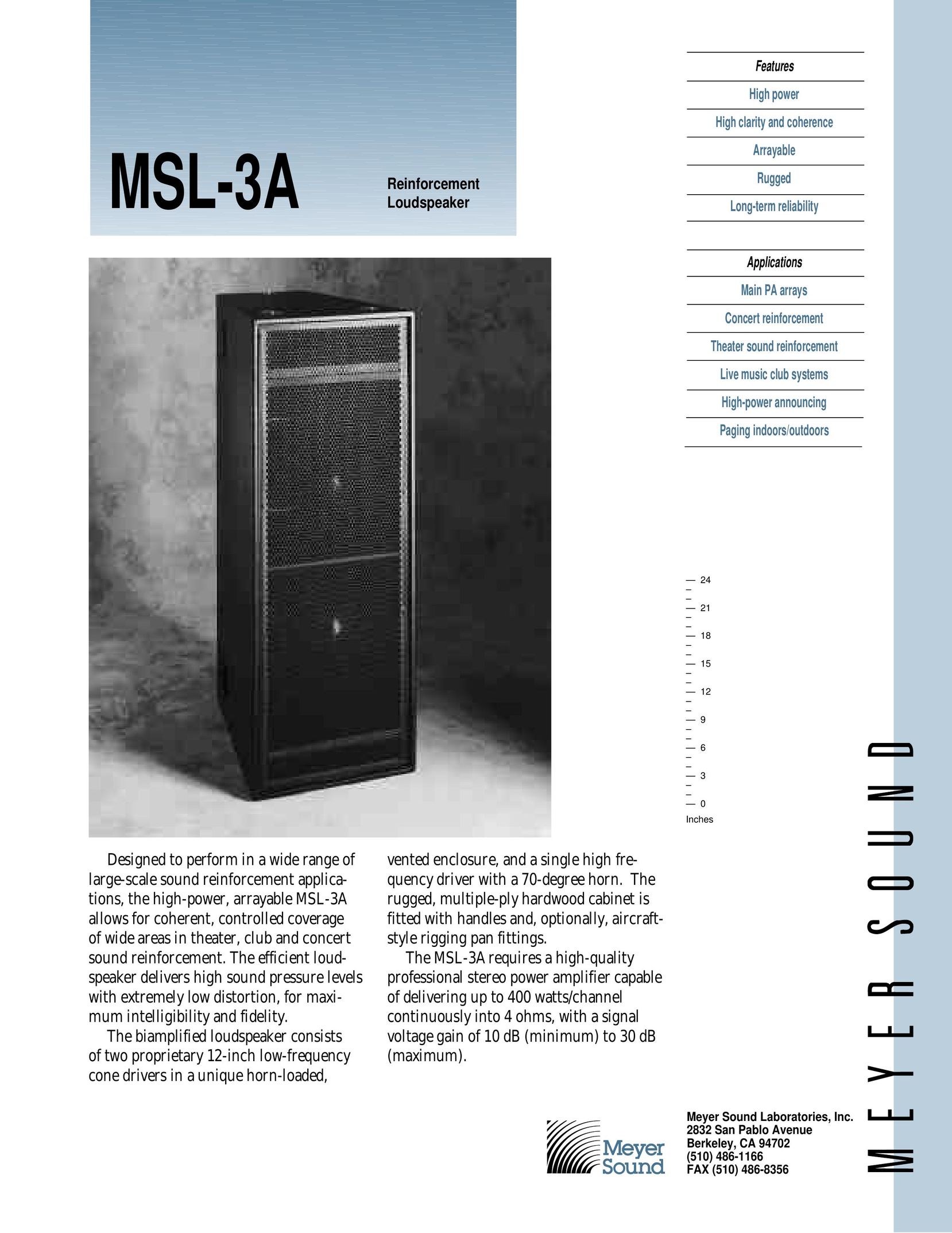 Meyer Sound MSL-3A Portable Speaker User Manual