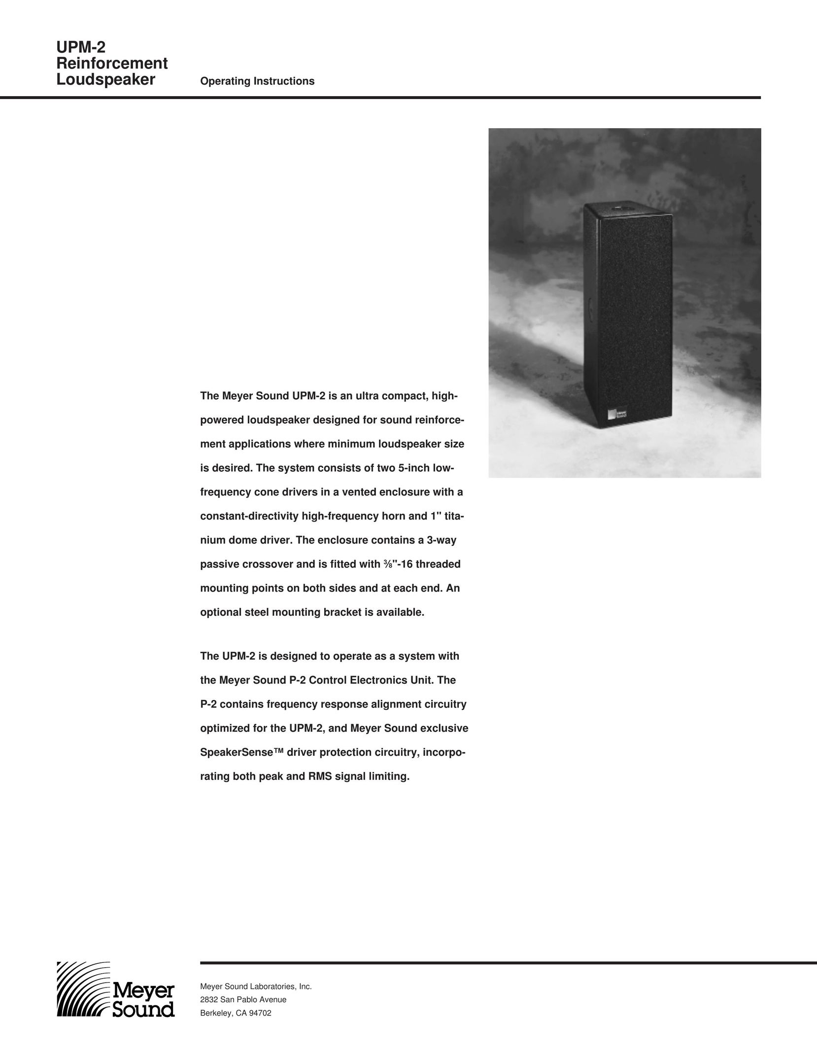 Meyer Sound UPM-2 Portable Speaker User Manual