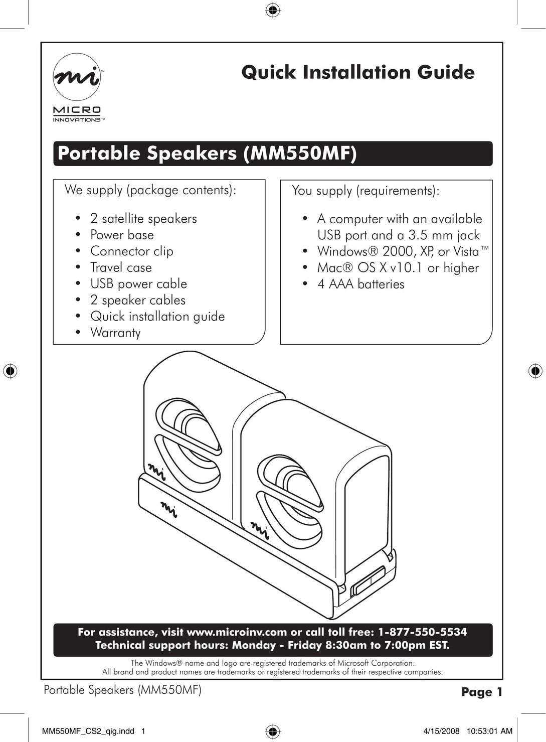 Micro Innovations MM550MF Portable Speaker User Manual