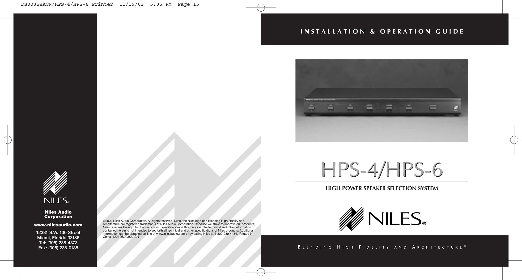 Niles Audio HPS-4/HPS-6 Portable Speaker User Manual