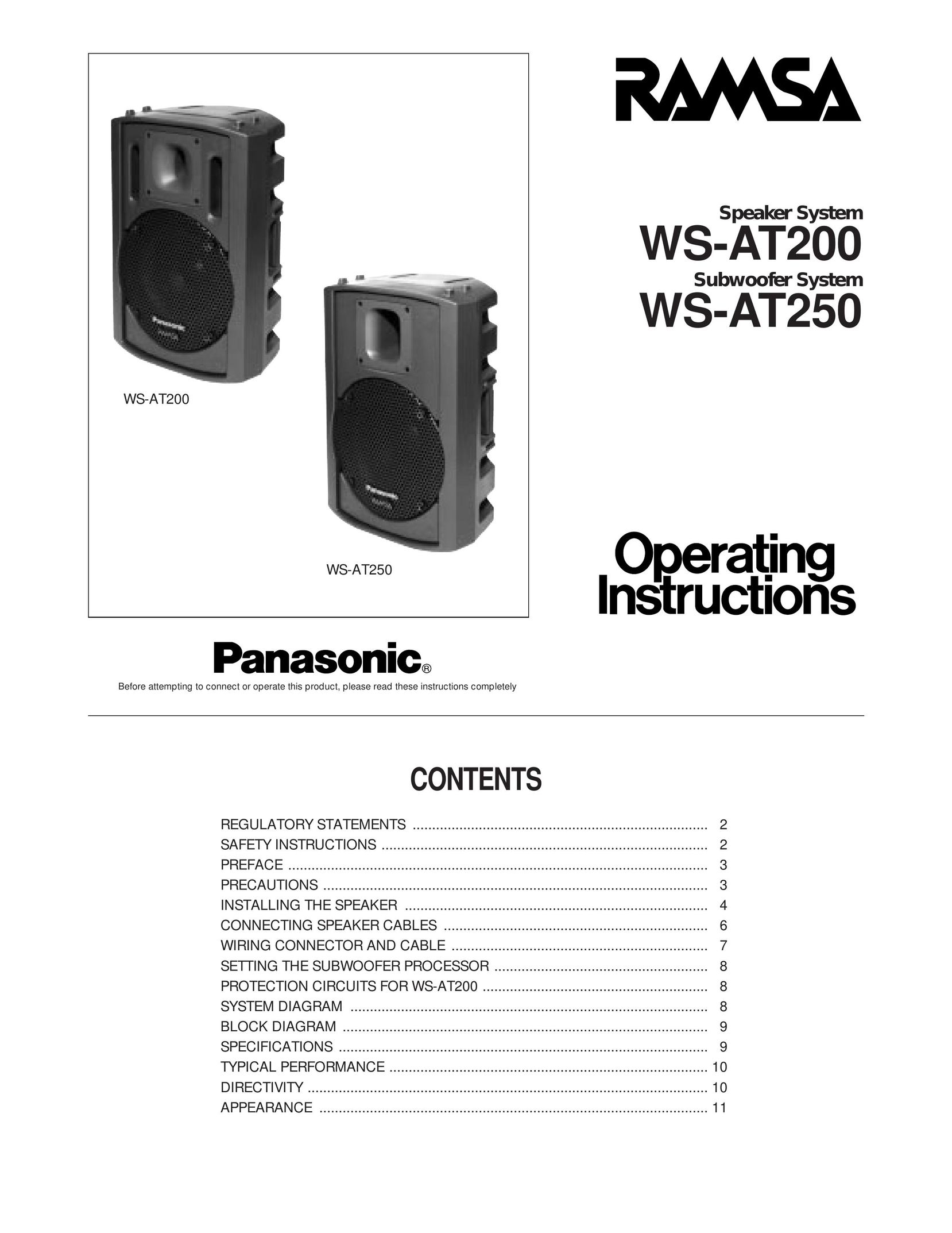 Panasonic WS-AT200 Portable Speaker User Manual