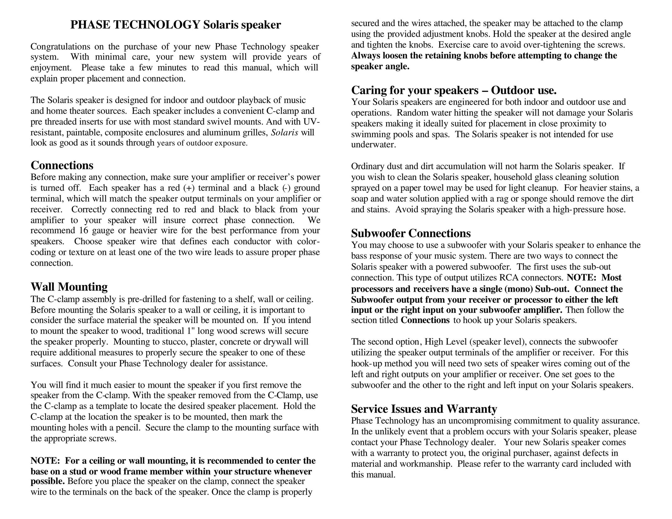 Phase Technology SPF 25 Portable Speaker User Manual