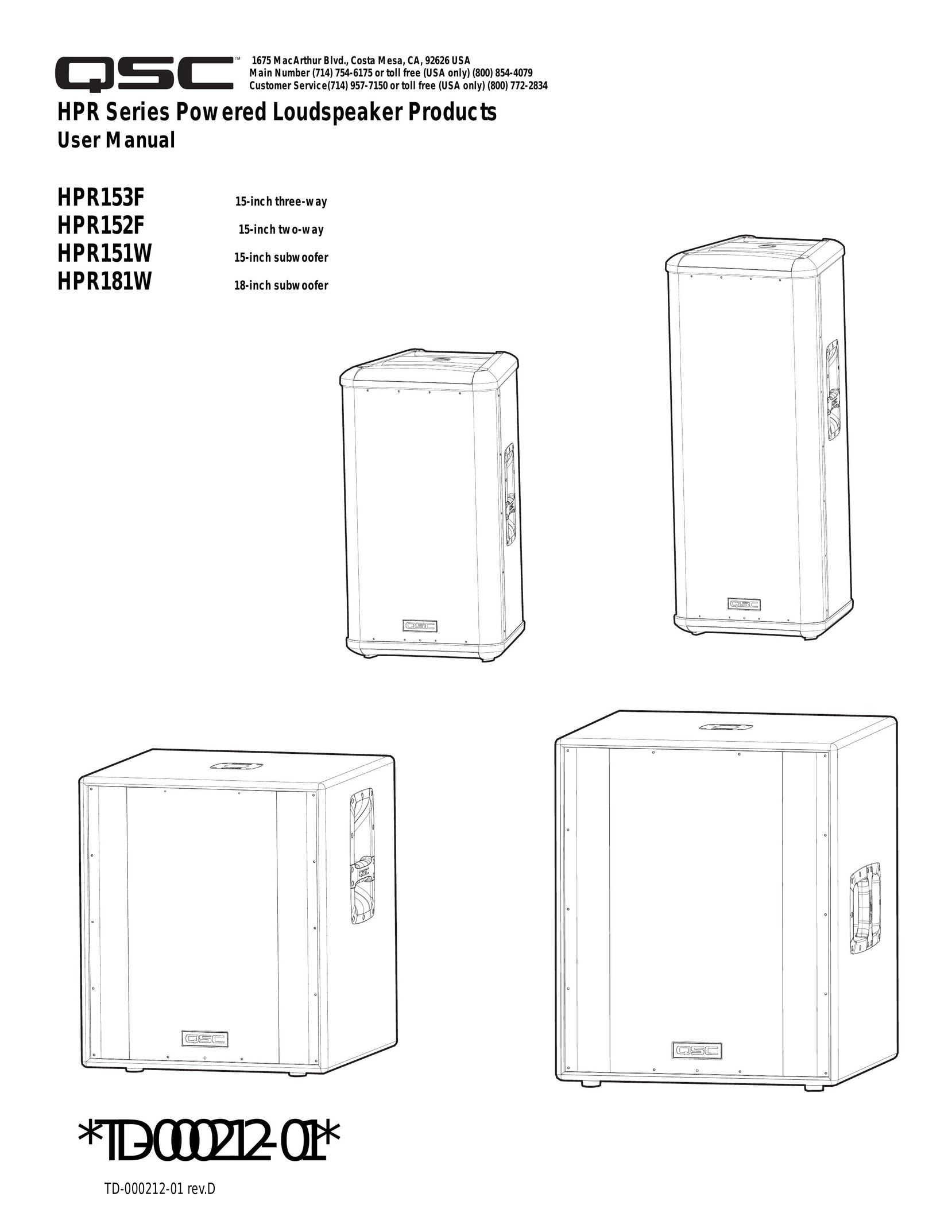 QSC Audio HPR153F Portable Speaker User Manual