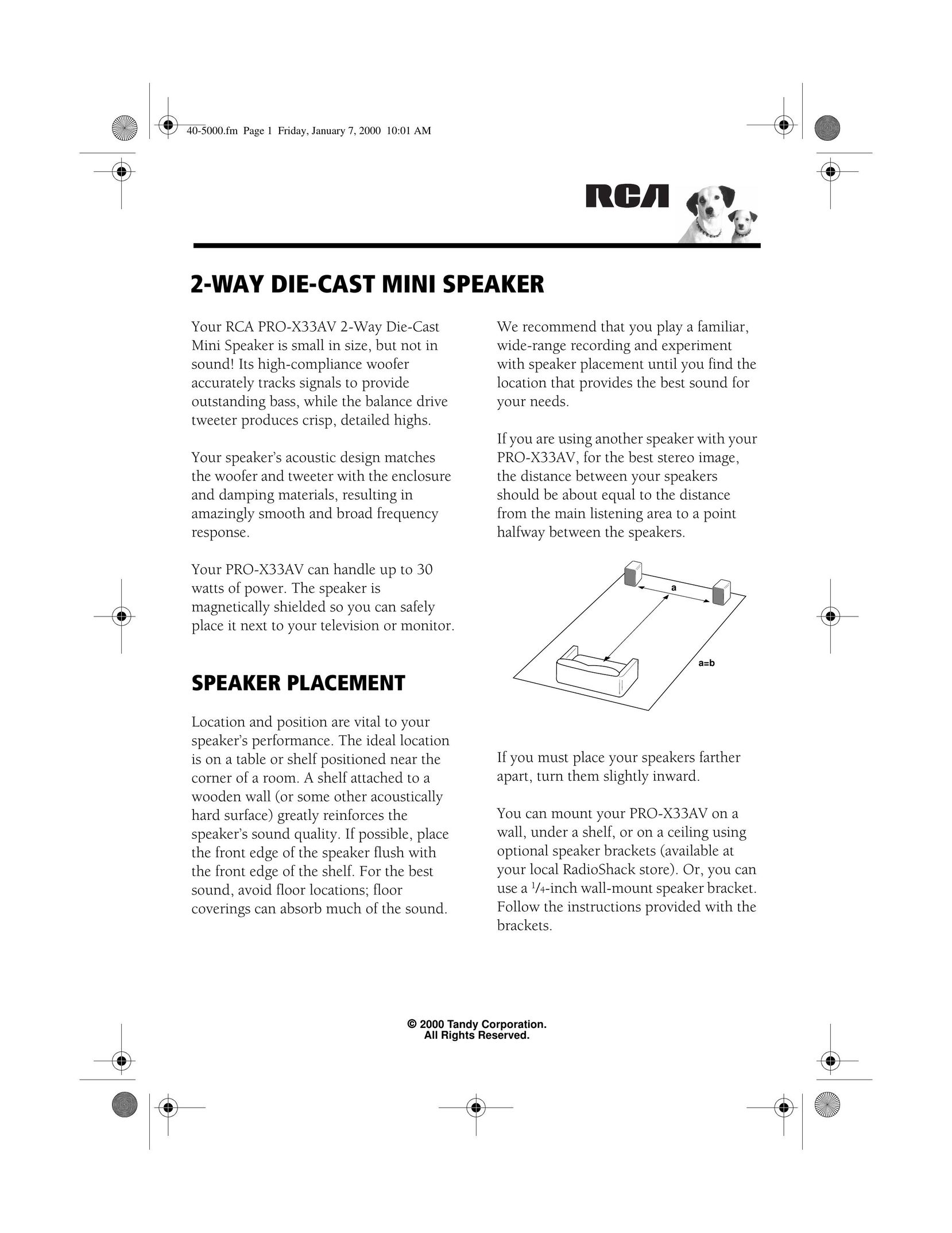 RCA PRO-X33AV Portable Speaker User Manual