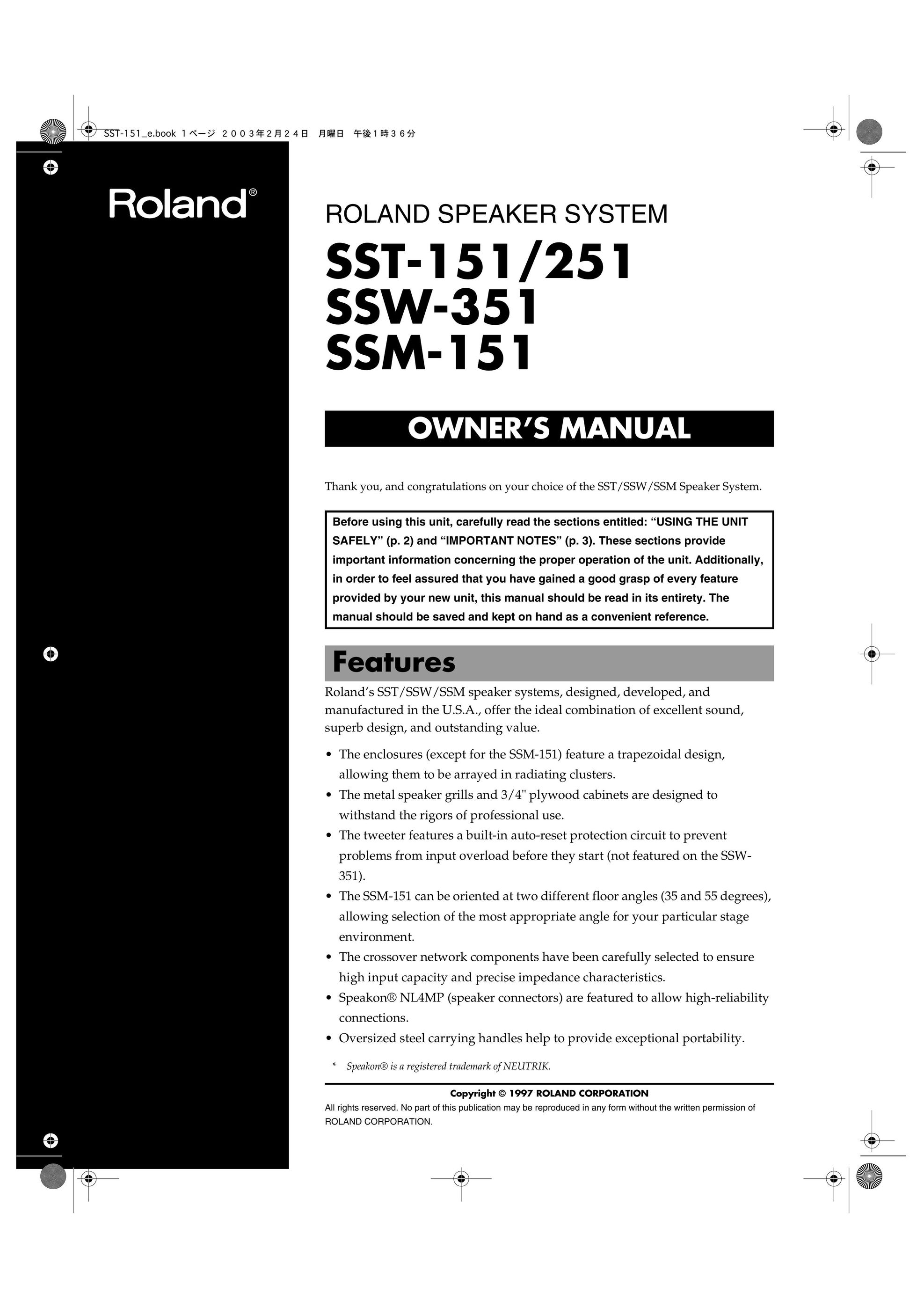 Roland SSW-351 Portable Speaker User Manual