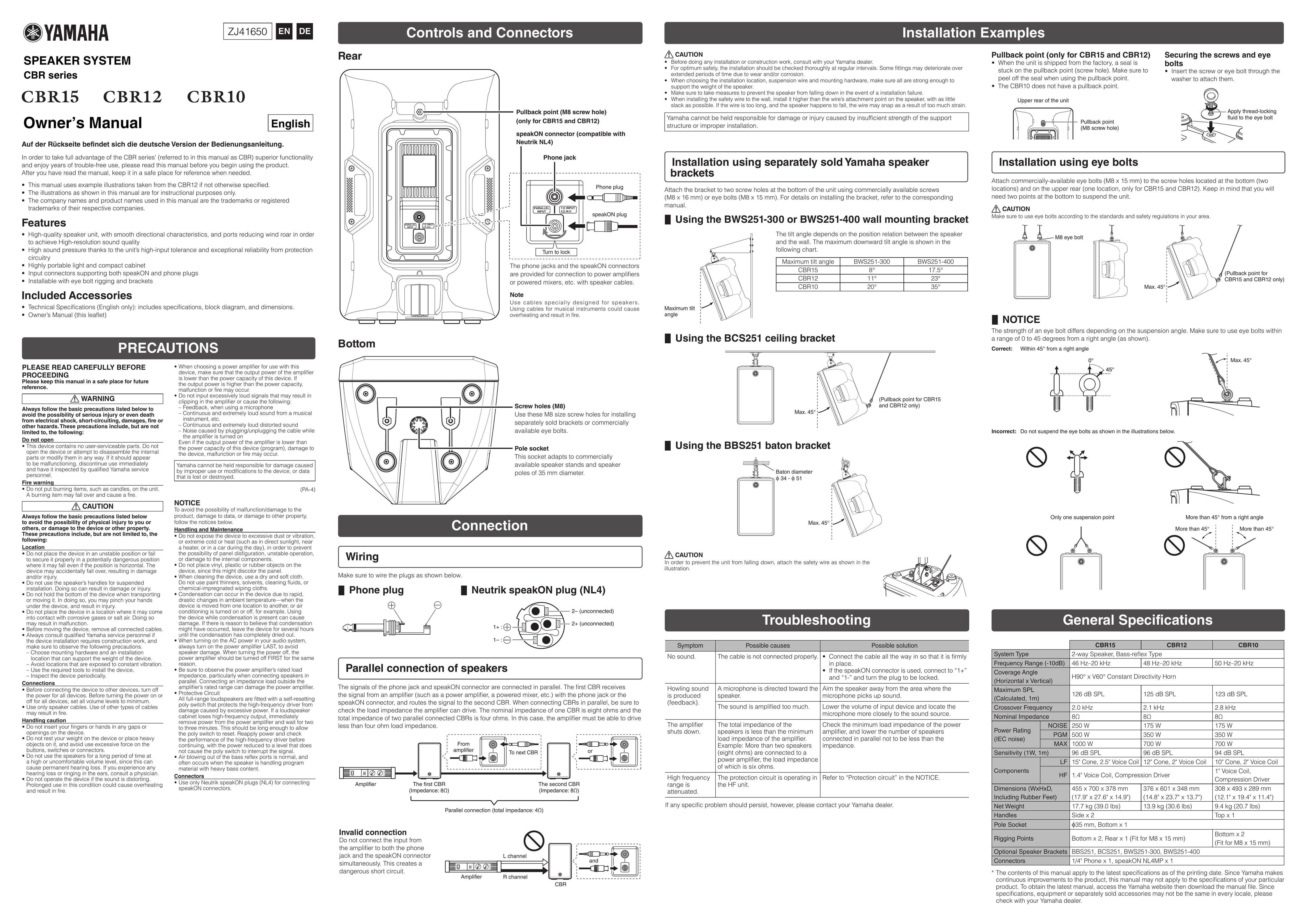 Yamaha CBR10 Portable Speaker User Manual