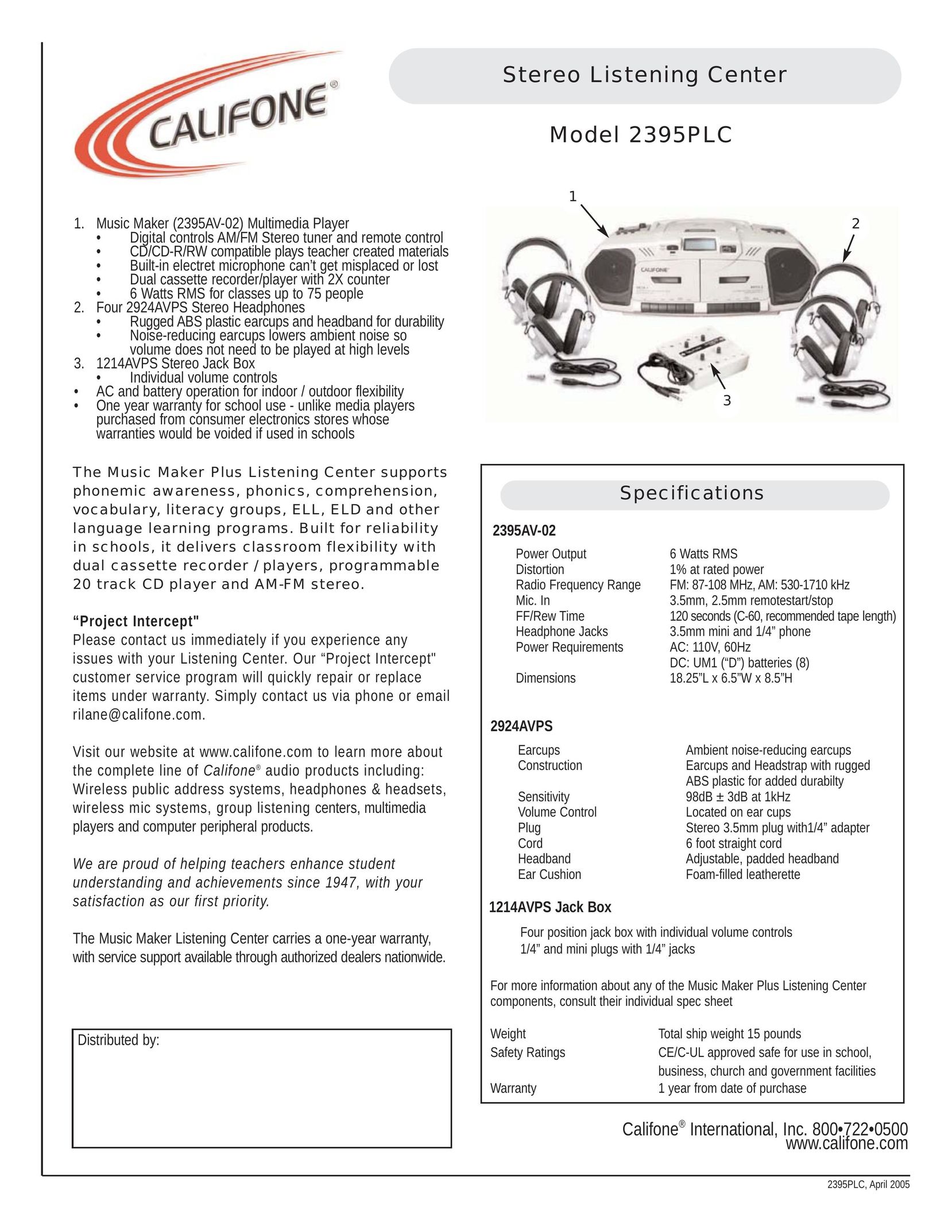 Califone 2395PLC Portable Stereo System User Manual