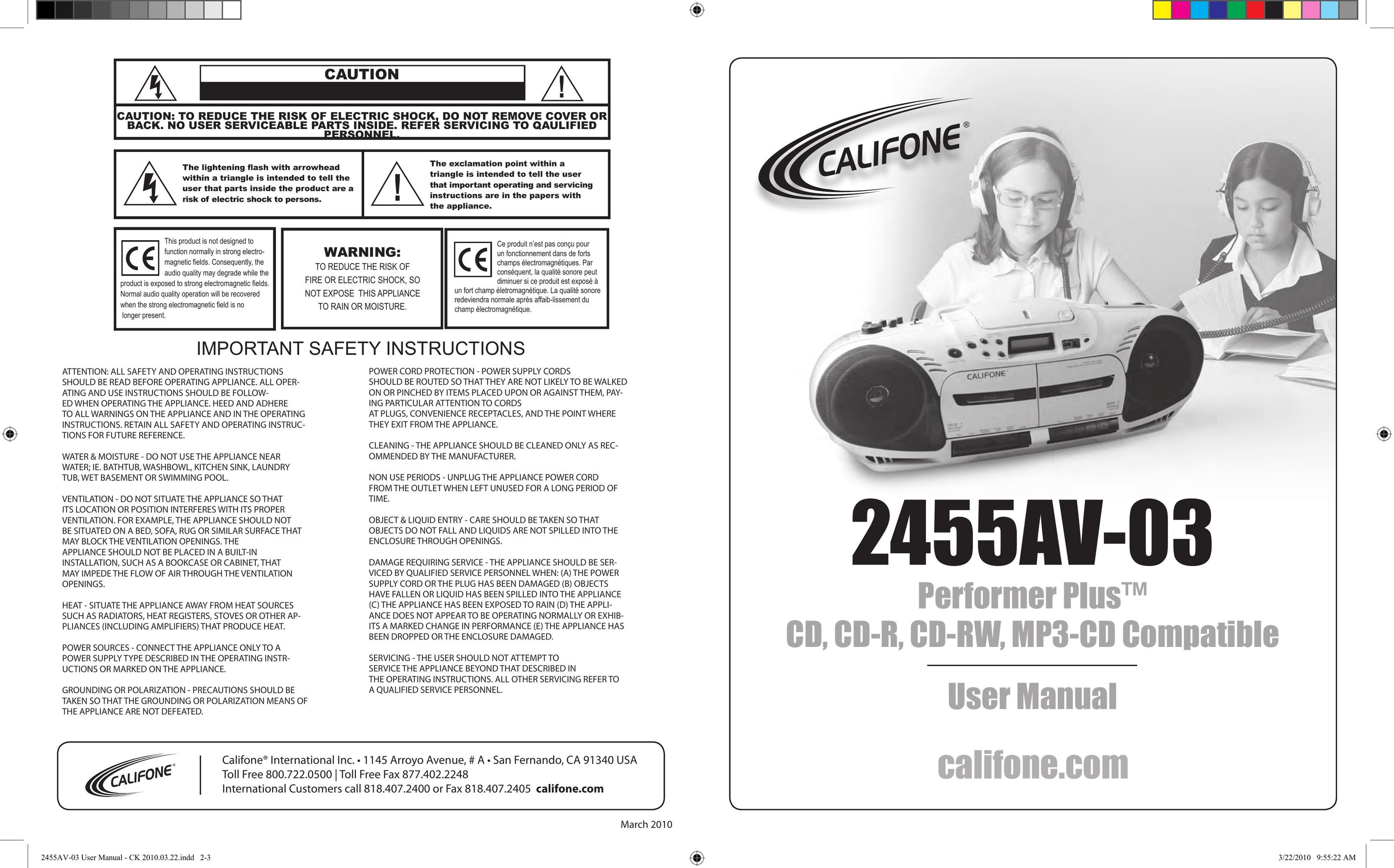 Califone 2455AV-03 Portable Stereo System User Manual