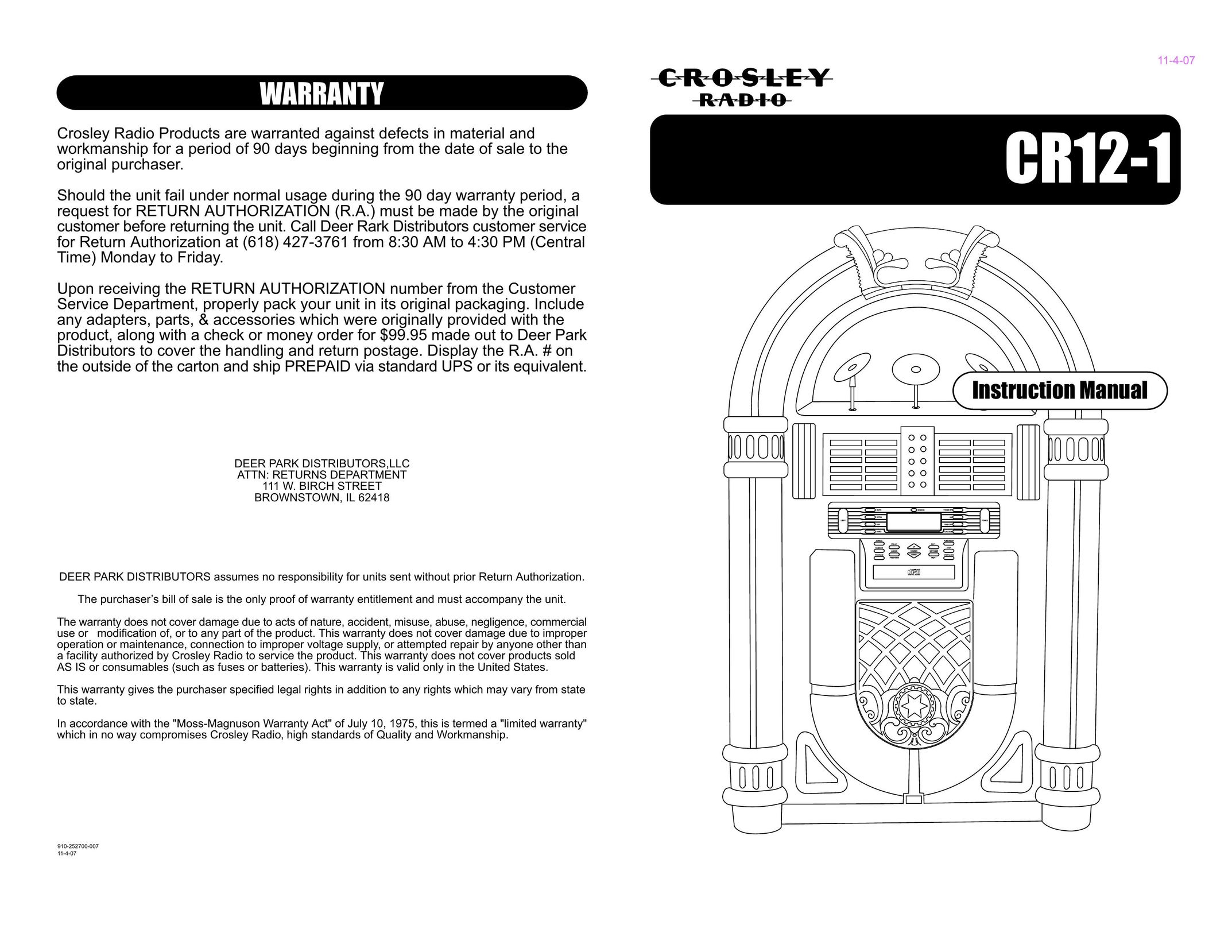 Crosley Radio CR12-1 Portable Stereo System User Manual