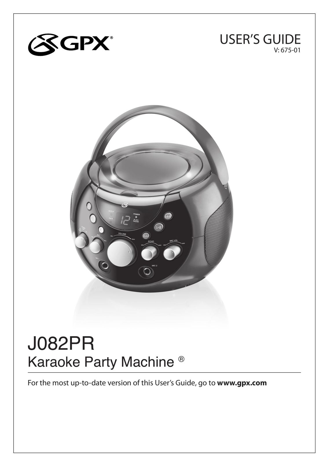 GPX J082PR Portable Stereo System User Manual